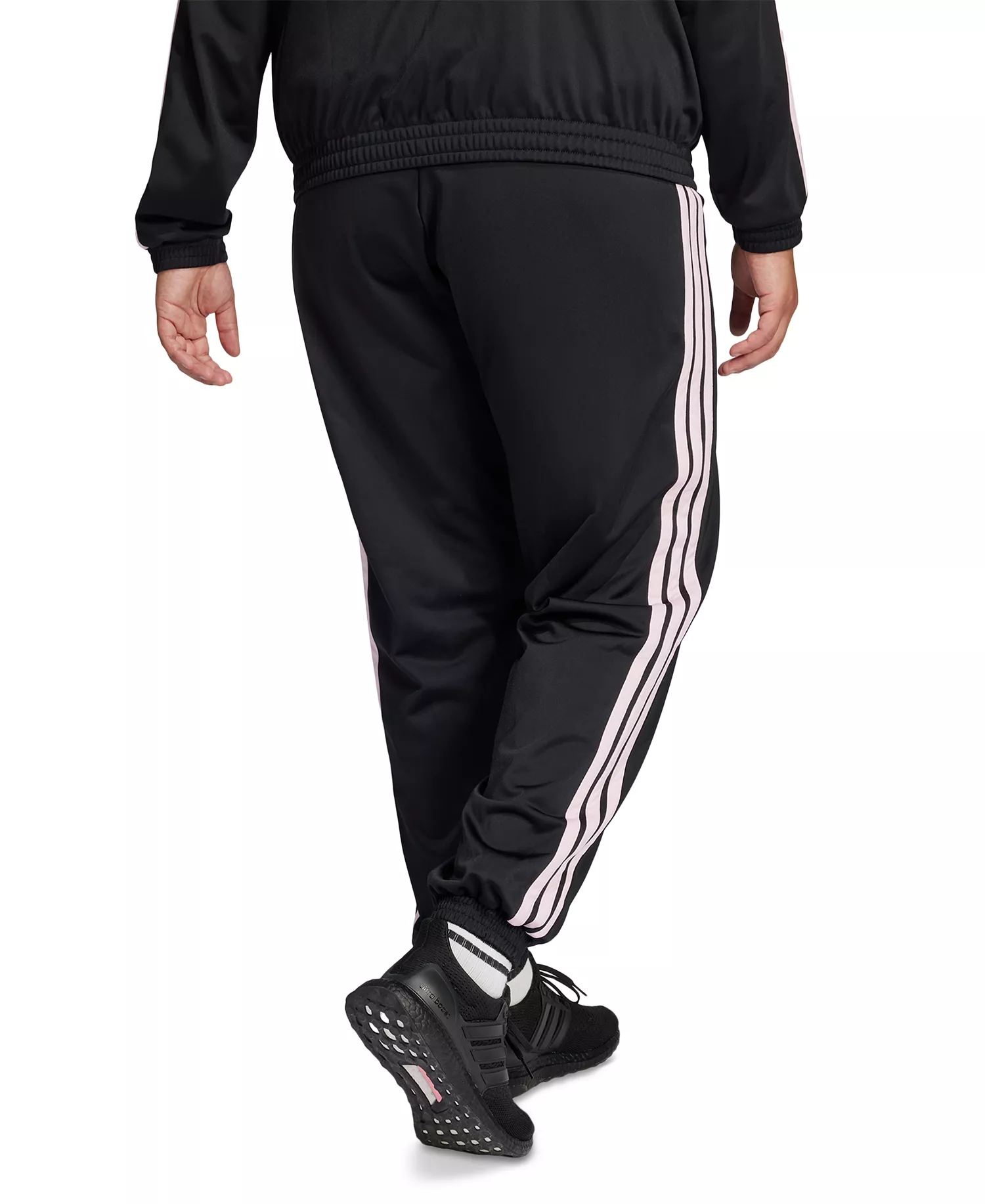 Plus Size Tricot 3-Stripes Track Pants - Black/Clear Pink - 1X