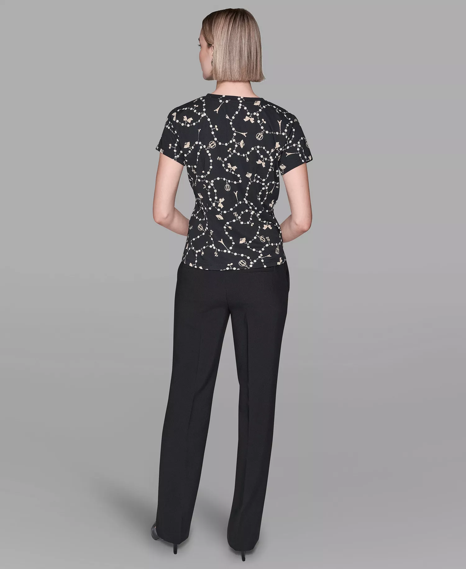 Women's Crewneck Pull-On Fitted Top - Black Multi - L