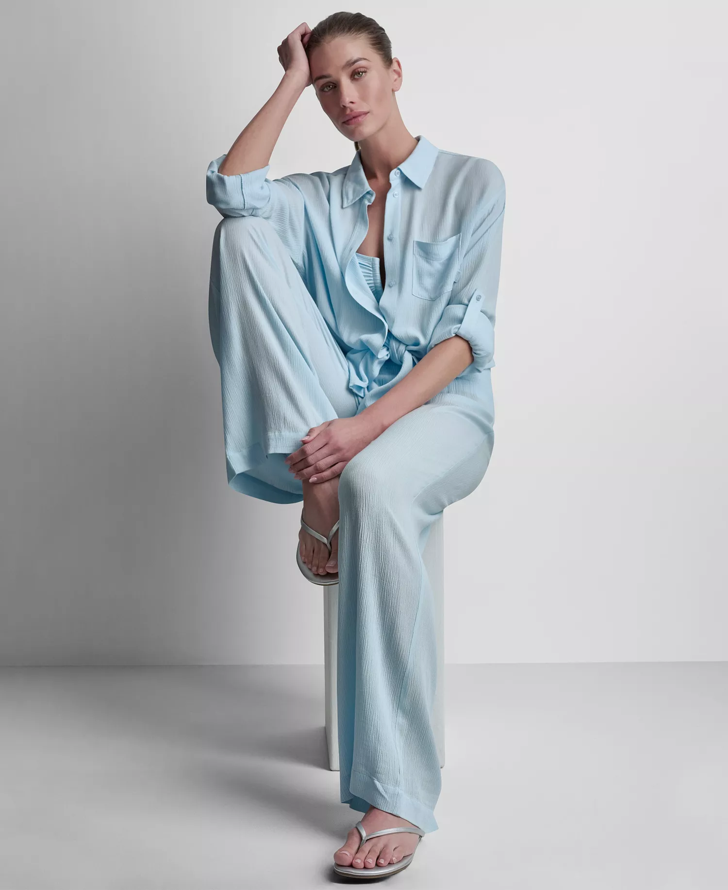 Women's Smocked-Waist Cover-Up Pull-On Pants - Black - L