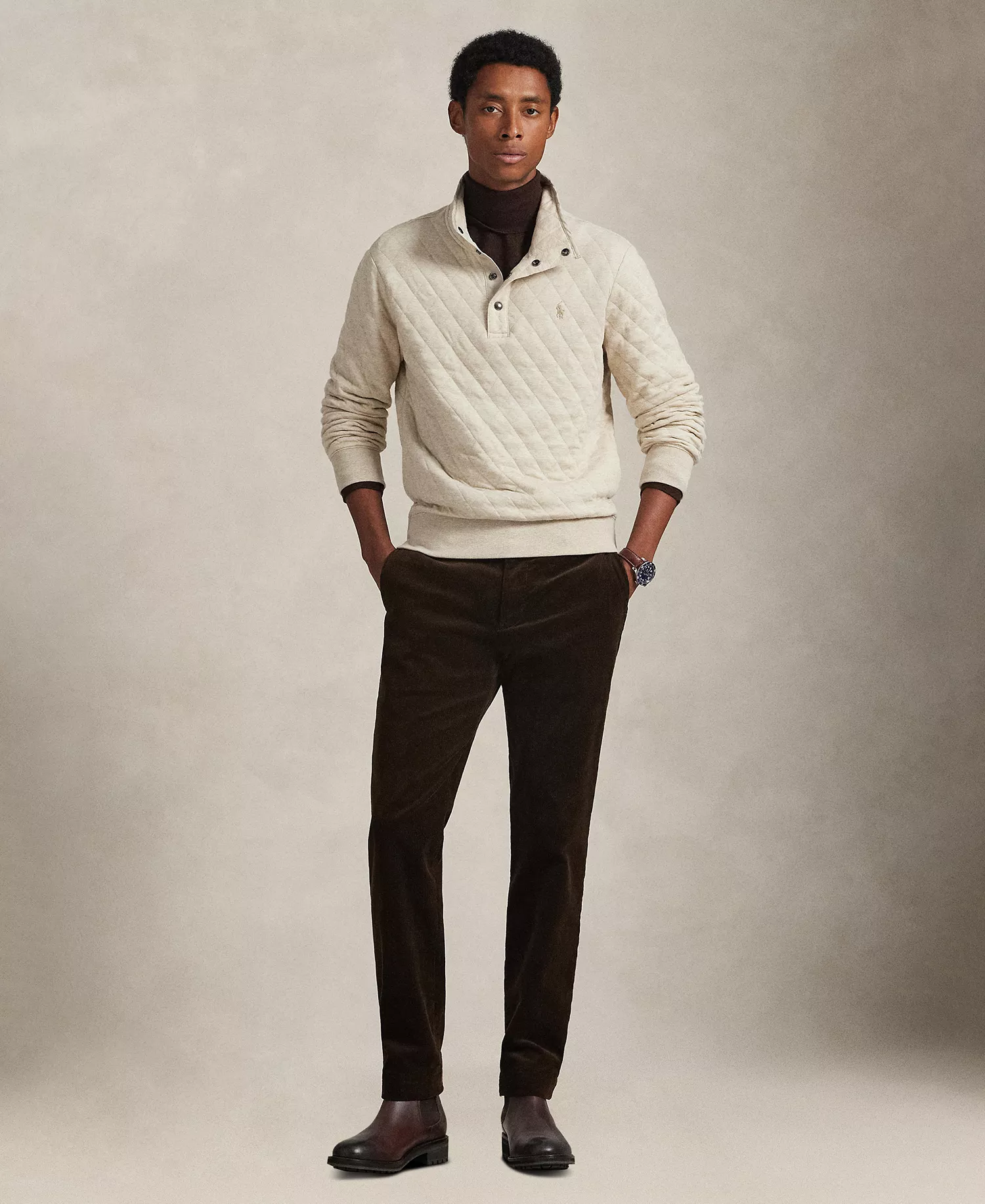 Men's Quilted Double-Knit Jersey Pull-On Sweater - Expedition Dune Heather - L