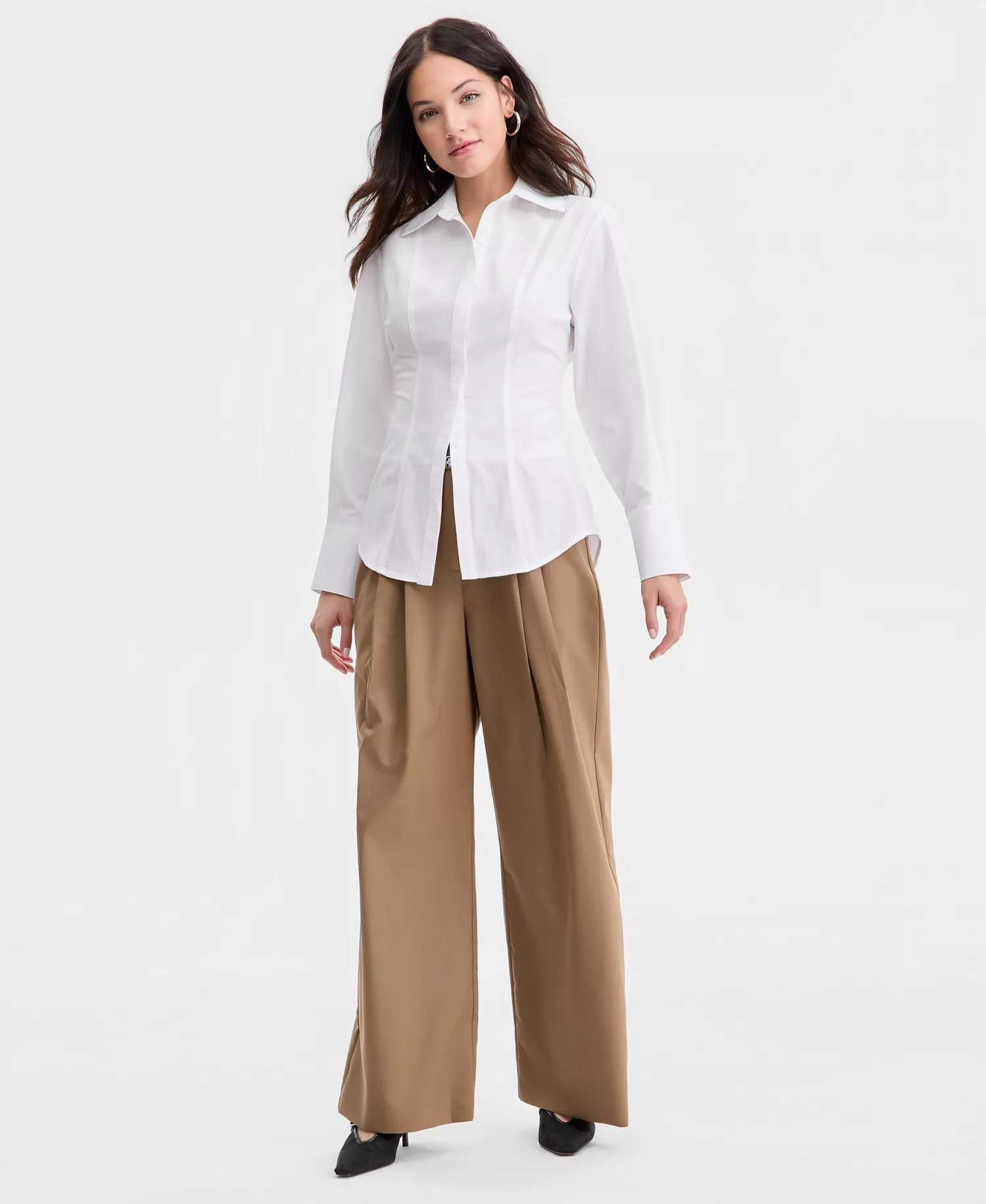 Women's Sculpted Button-Up Shirt, Macy's Exclusive - Bright White - L