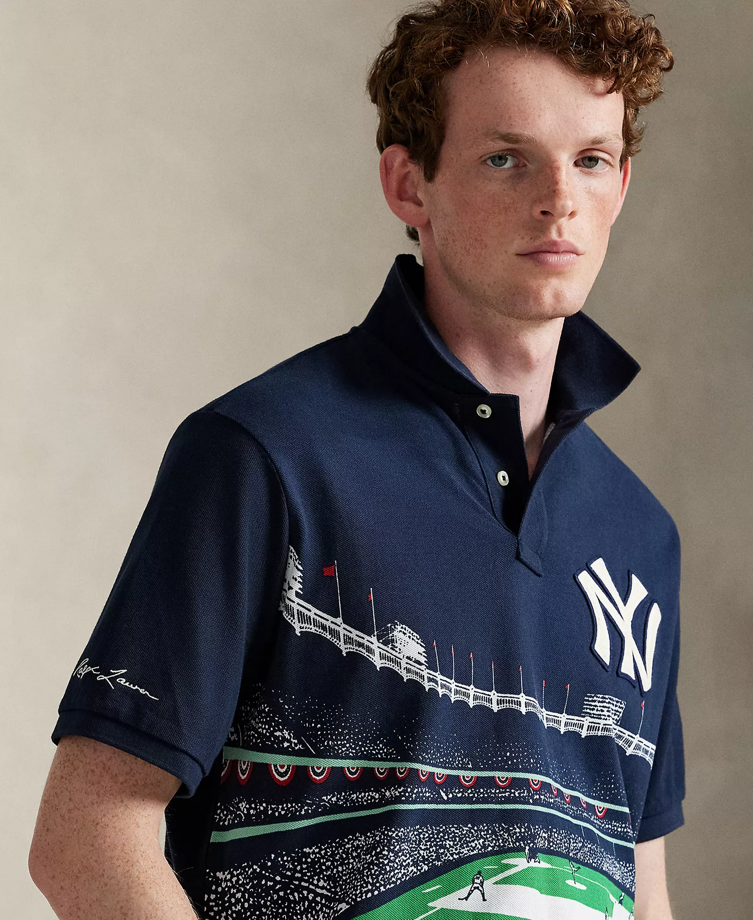Men's Classic Fit Yankees Polo Shirt - Aviator Navy Poster Print Multi - L