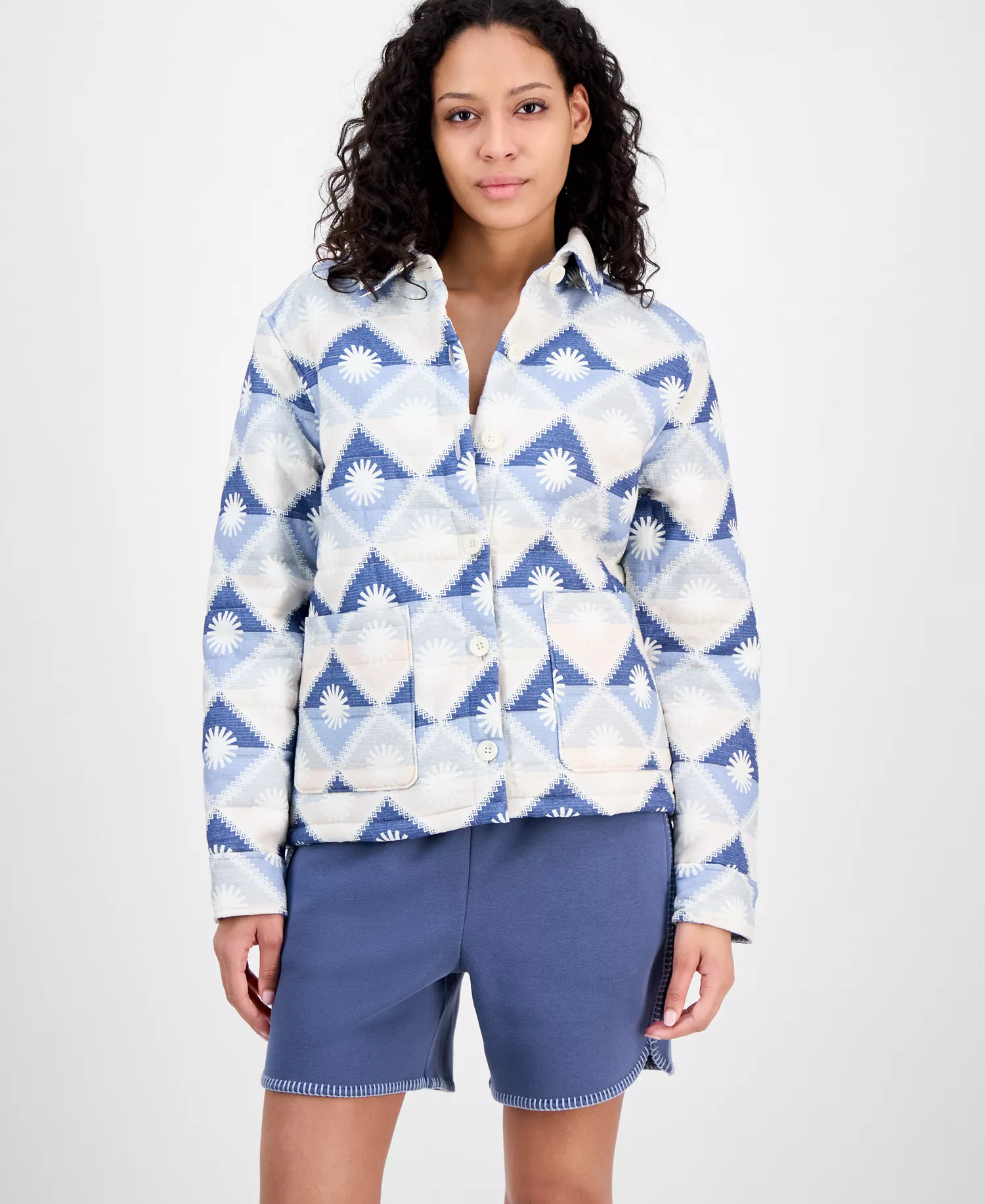 Women's Quilted Sun Shirt Jacket - Desert Blue Multi - L