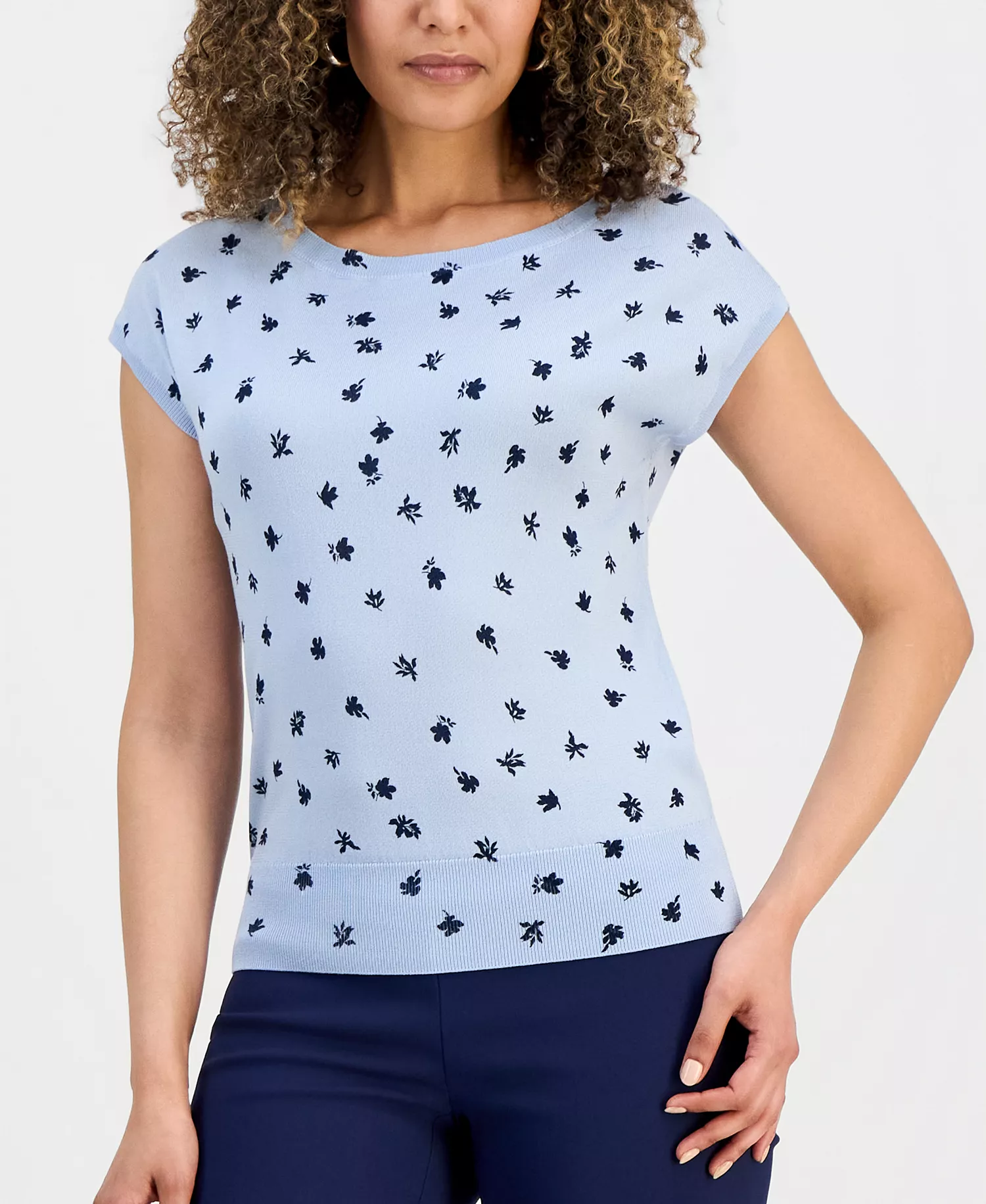 Petite Cap-Sleeve Sweater, Macy's Exclusive - Liah Blooms - P/L