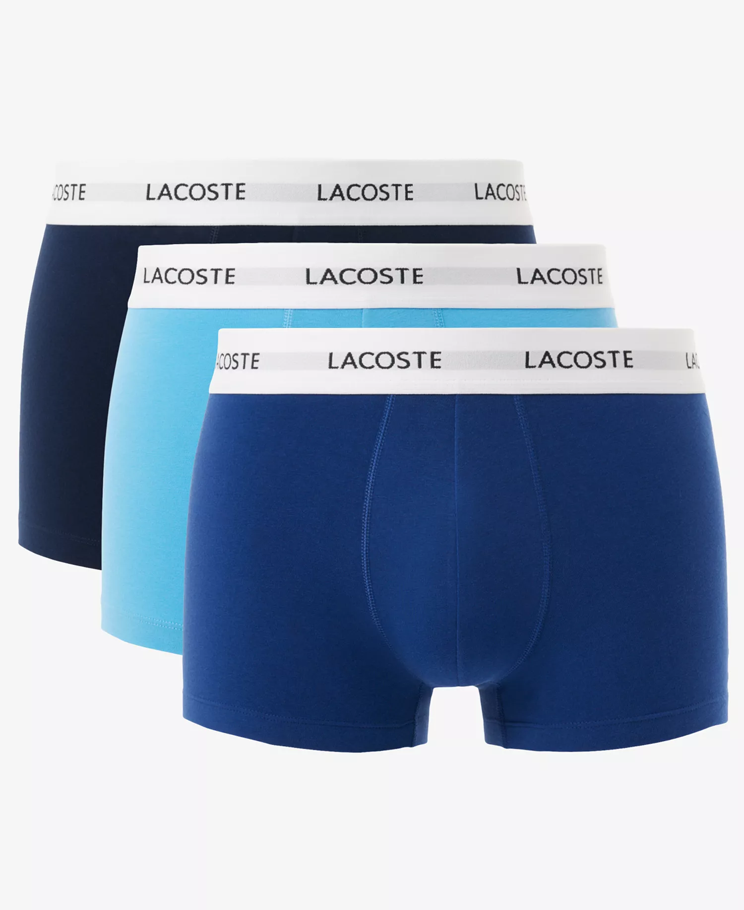 Men's 3-Pack Cotton Stretch White Waistband Trunks - Blue/Light Blue/Black - L