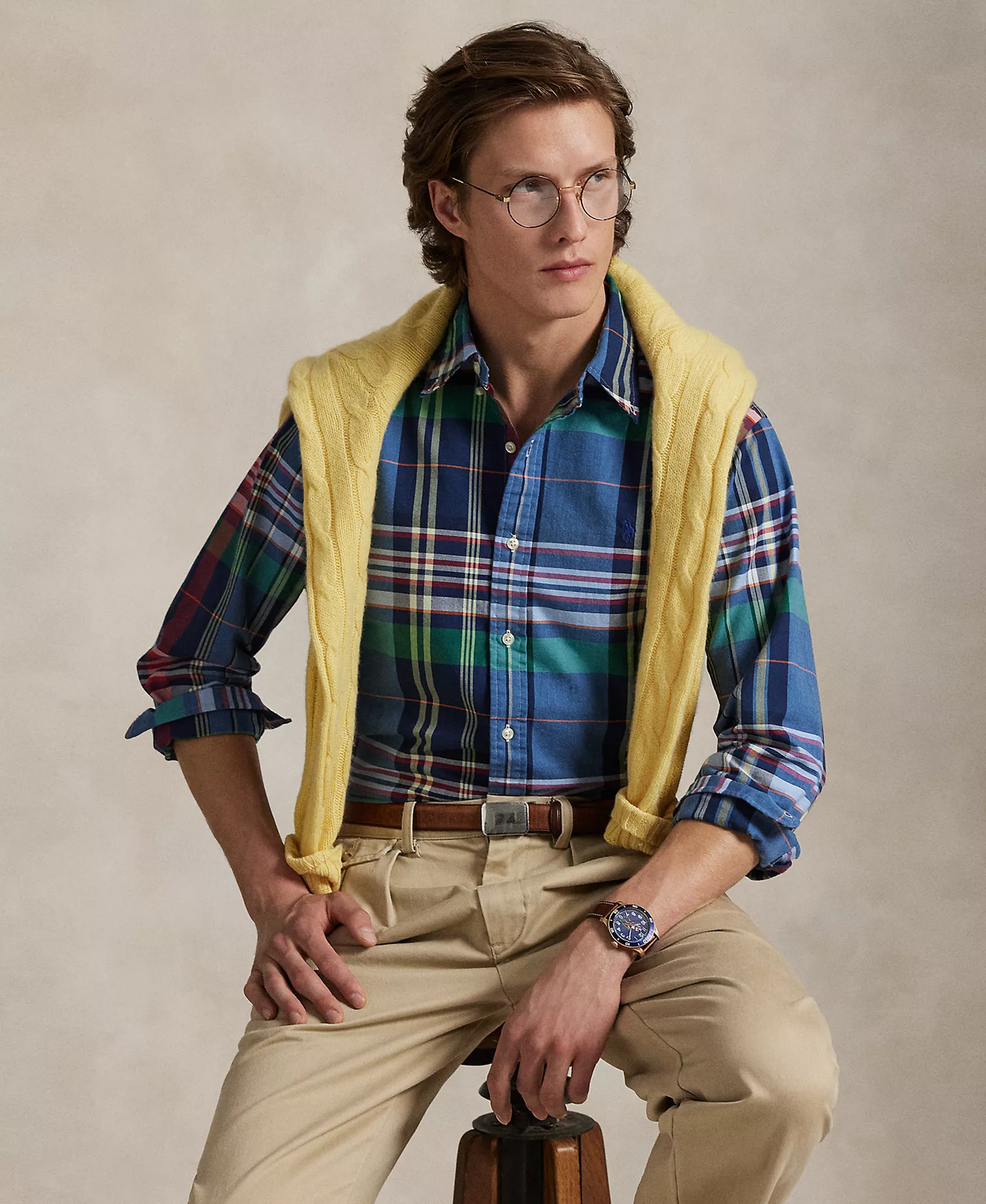 Men's Classic-Fit Plaid Oxford Shirt - Blue Red Multi - 2XL