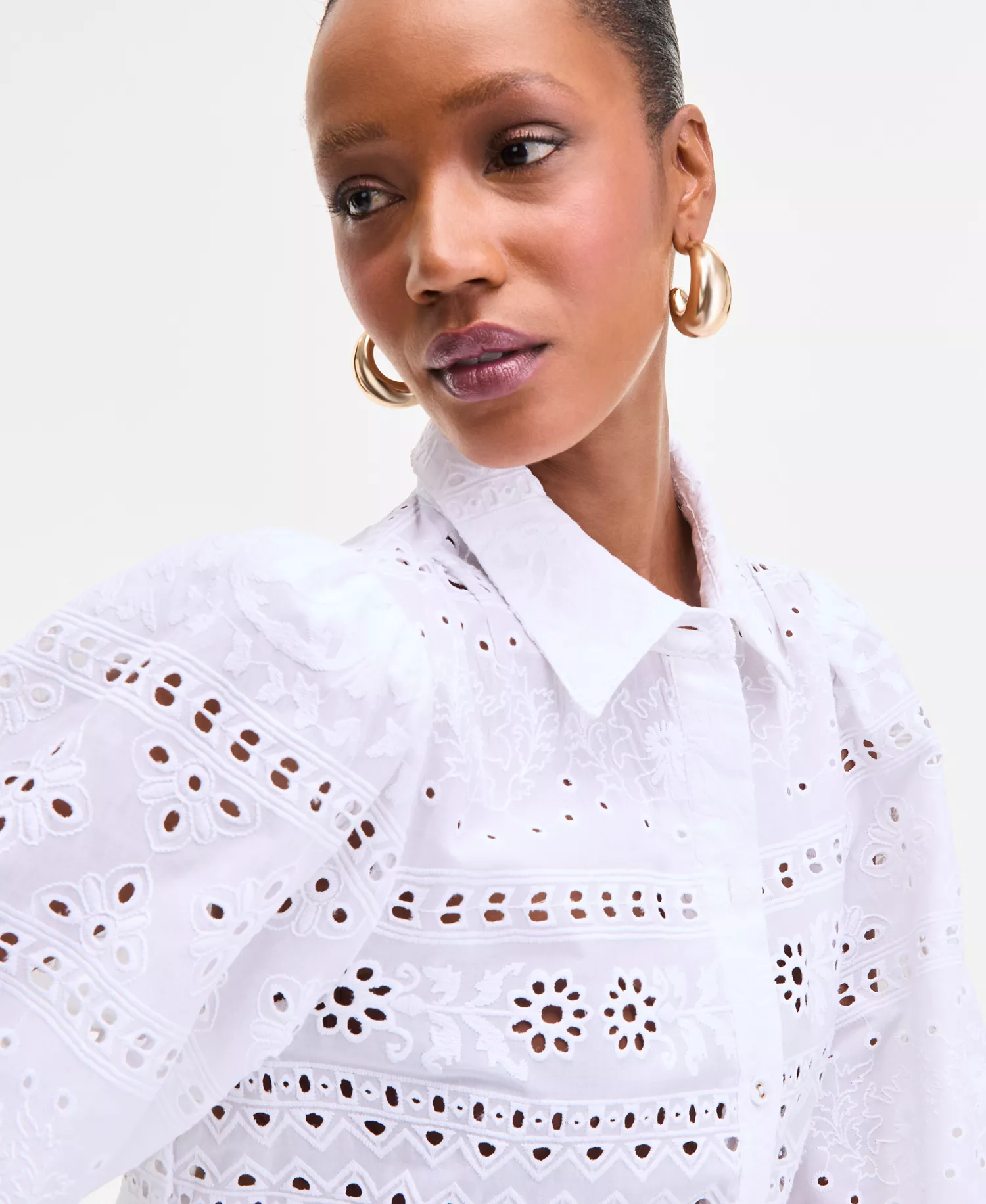 Women's Cotton Eyelet Blouson-Sleeve Blouse, Exclusively at Macy's - Bright White - L