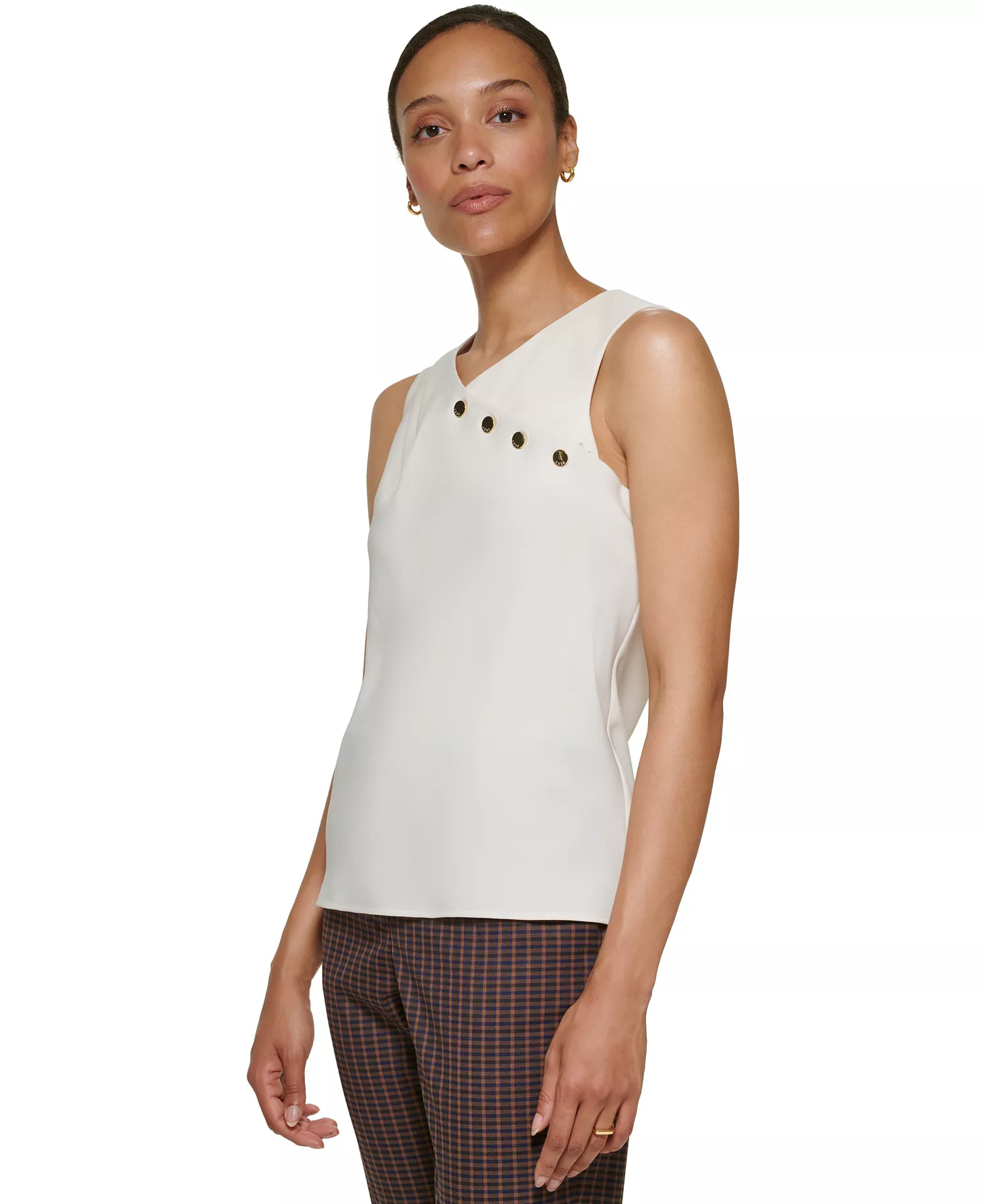 Petite Sleeveless Mix Media Knit Blouse - Buttercream - P/L