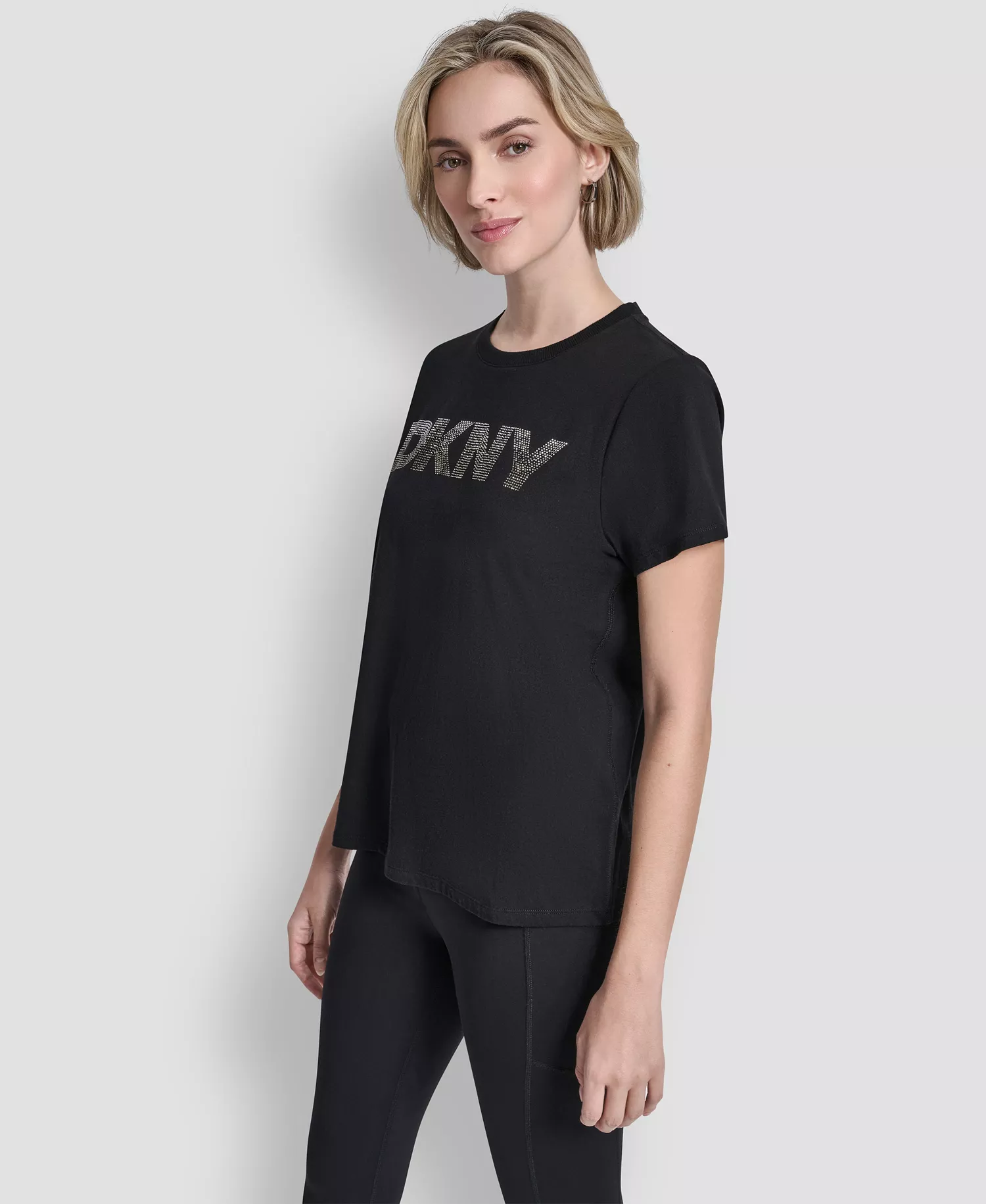 Women's Ombre Rhinestone Short-Sleeve Top - Black/ Silver Ombre - L