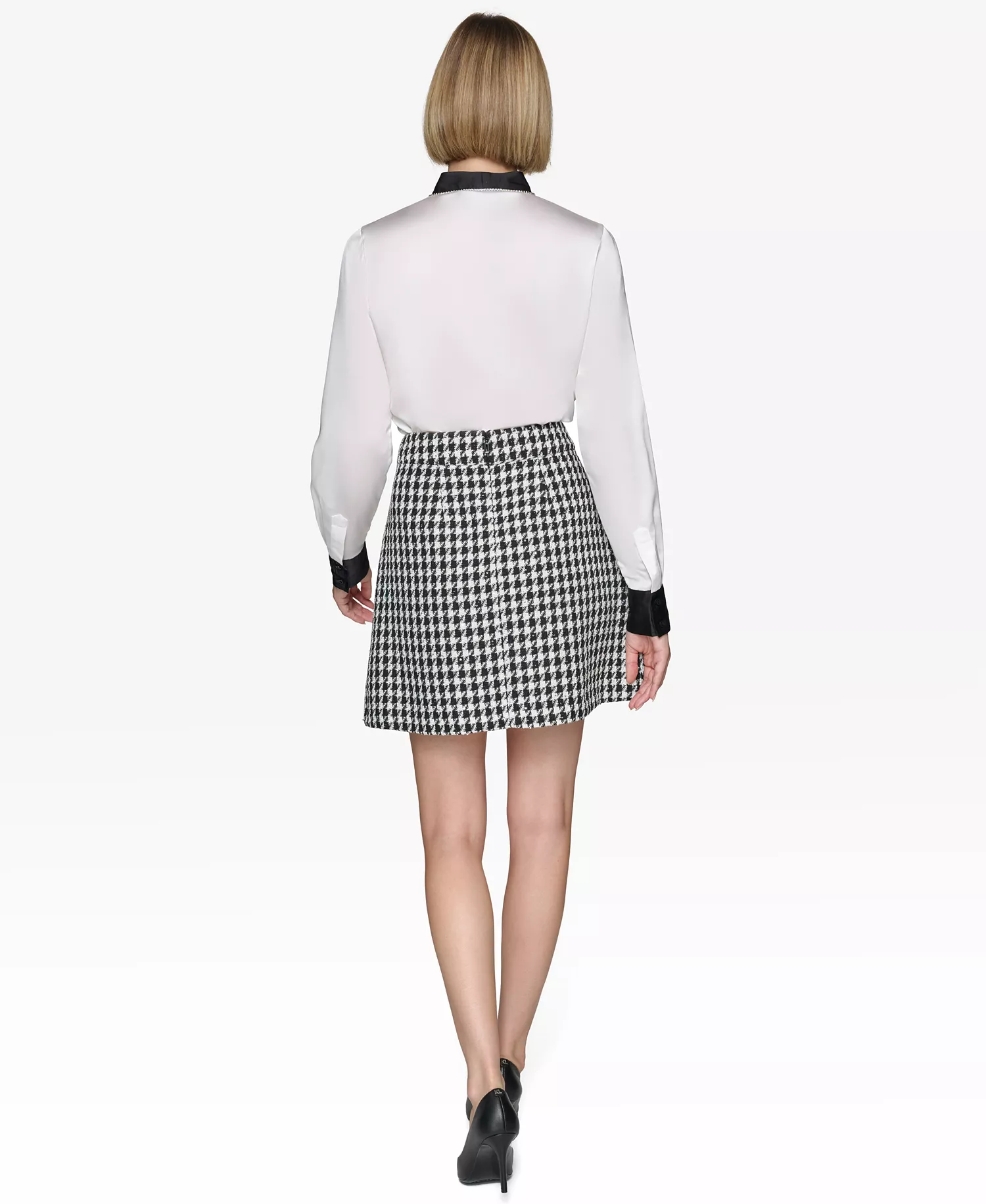 Women's Tie-Neck Long-Sleeve Satin Blouse  - Soft White - L