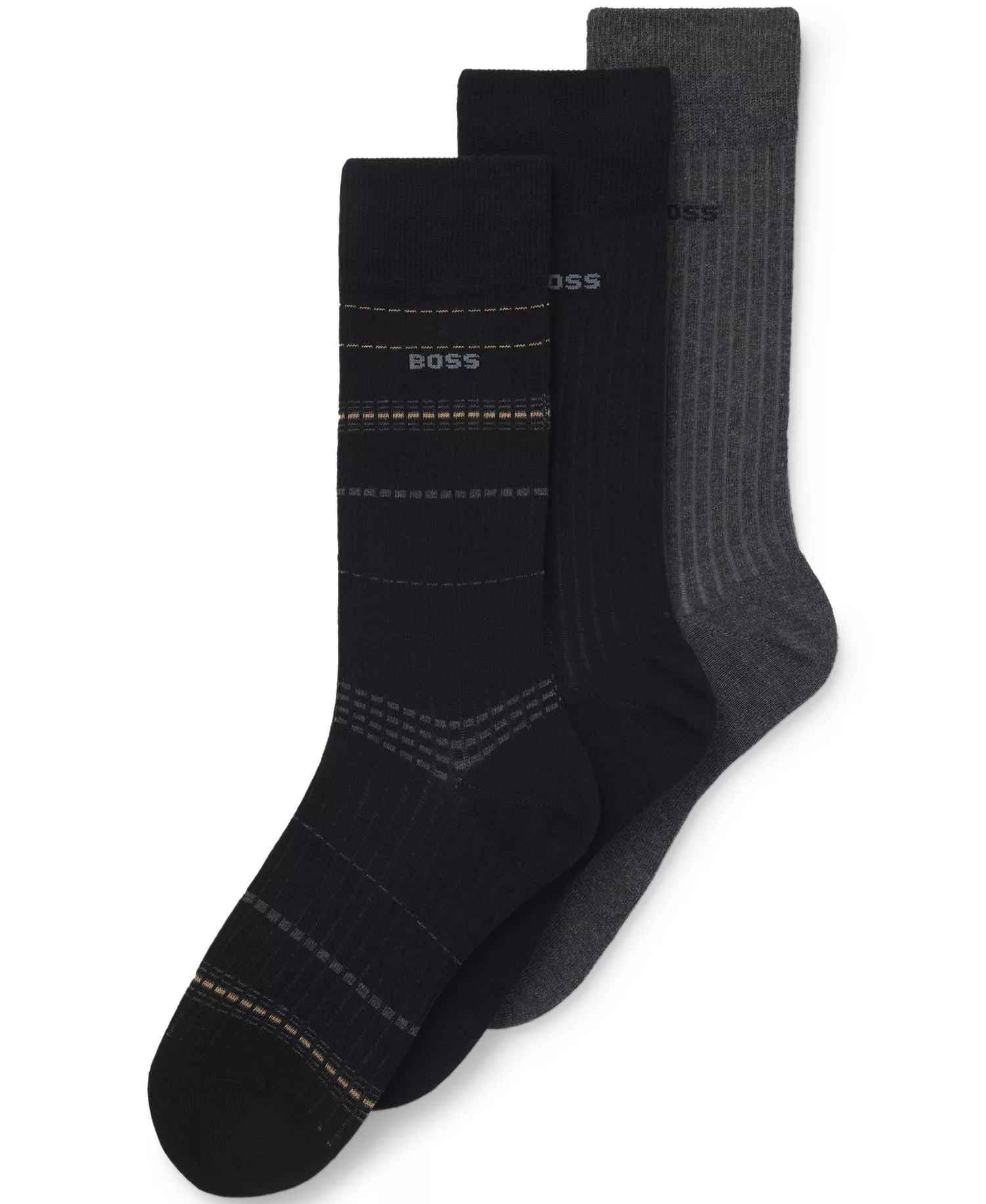 Men's Ribbed Stripe Socks, 3-Pack - Black/Gray - 10-13