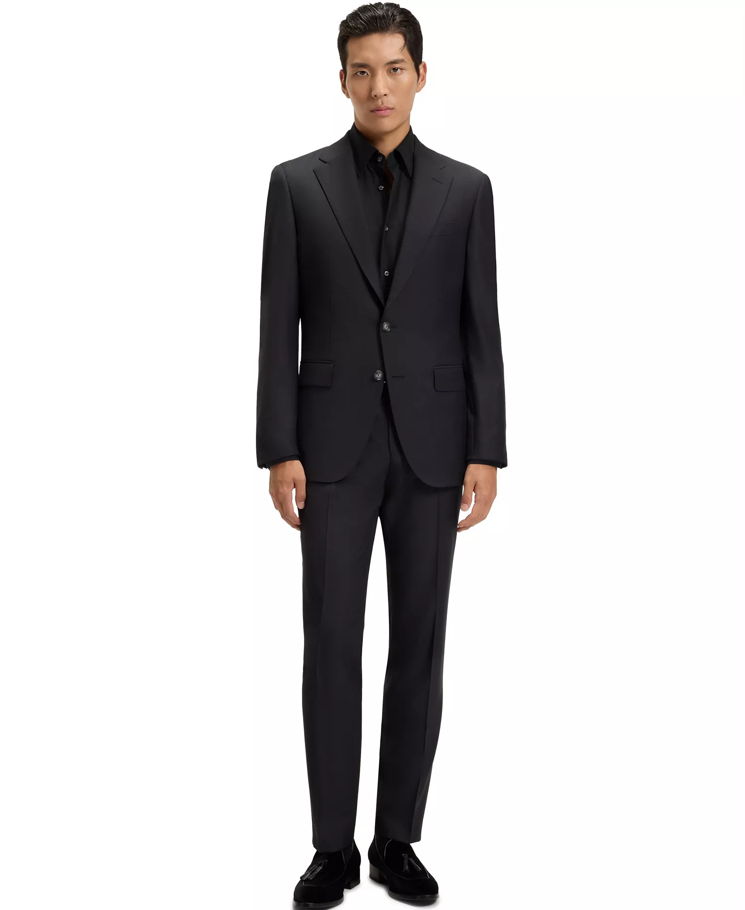 Men's Slim-Fit Poplin Dress Shirt - Black - 14.5