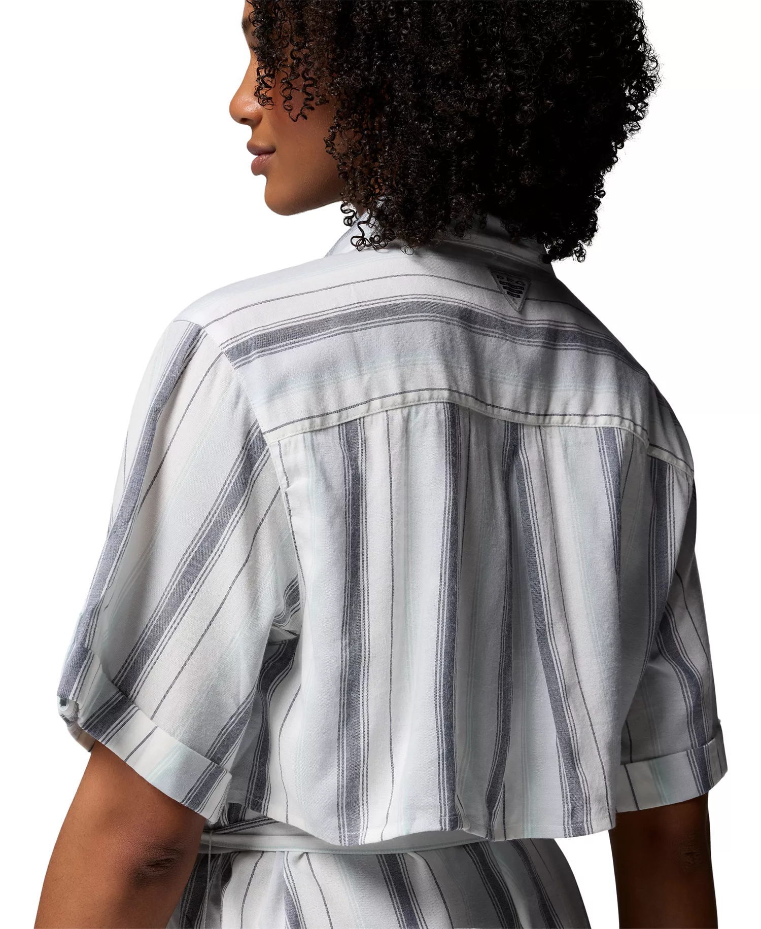 Women’s Striped Short-Sleeve Shirt Dress - Cirrus Grey, Lowtide Stripe - L