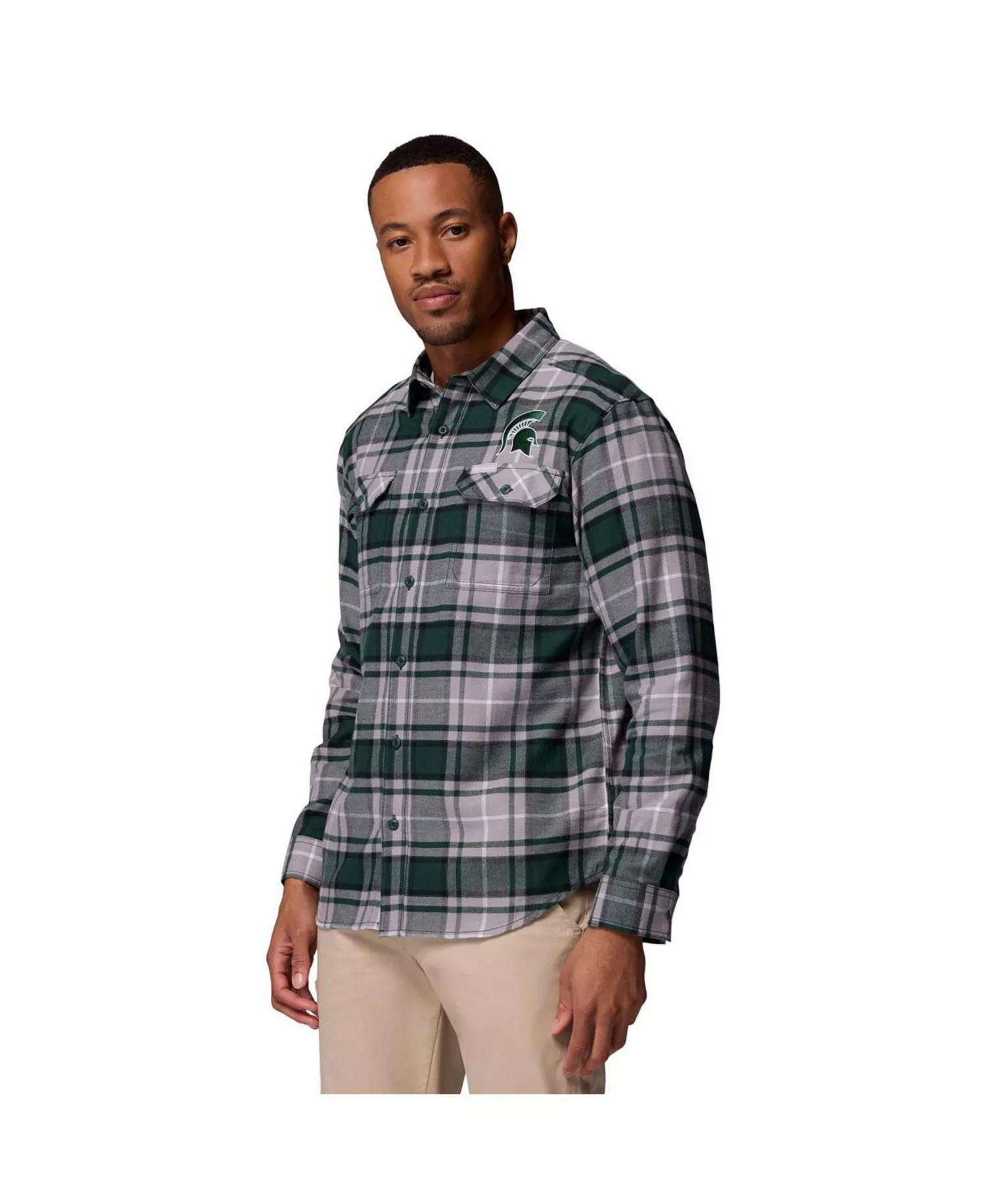 Men's Green Michigan State Spartans Flare Gun Omni-Wick Flannel Long Sleeve Button-Up Shirt - Green - L