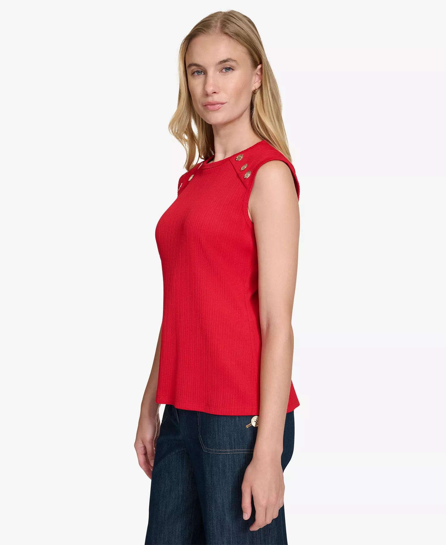 Women's Button-Trim Sleeveless Top - Scarlet - M
