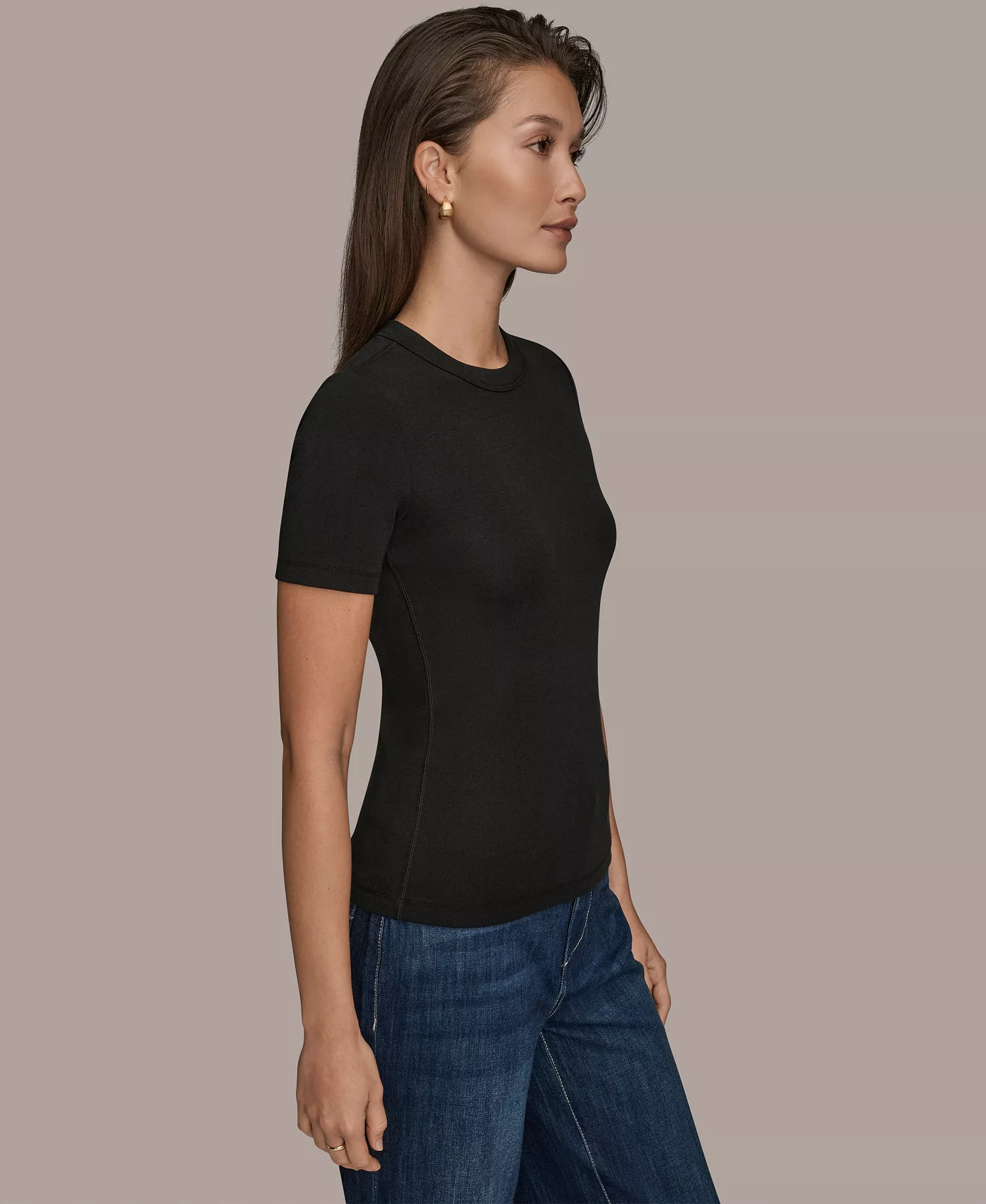 Women's Rib Short-Sleeve Crewneck T-Shirt - Black - L