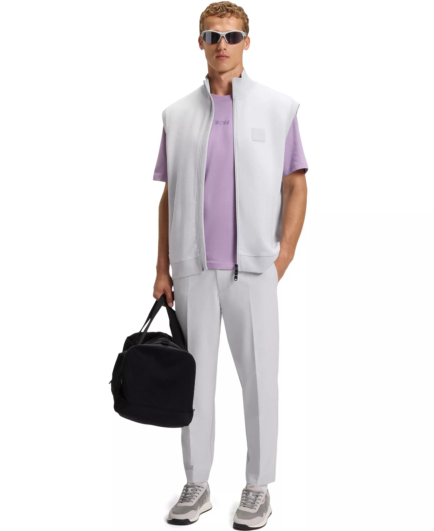 Men's Cotton Blend Sleeveless Zip-Up Sweatshirt - Open Gray - 2XL