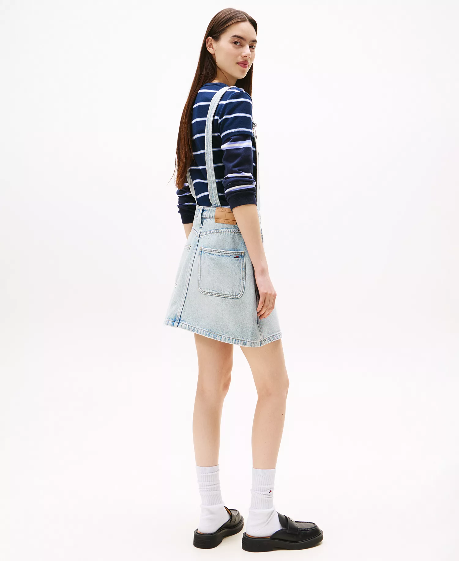 Women's Cotton Denim Dungaree Dress - Denim Light - L