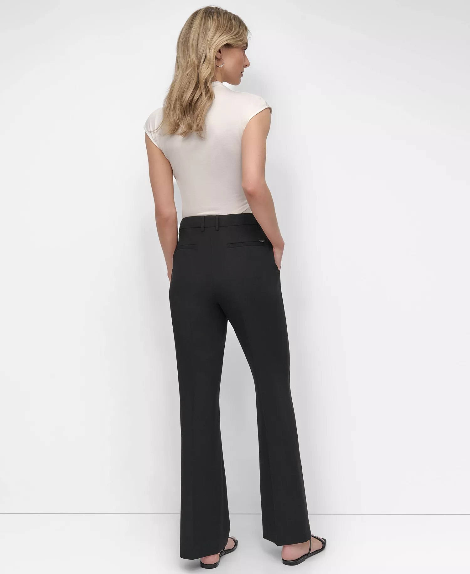 Women's Pintuck Mid-Rise Flare-Leg Pants - Black - 10