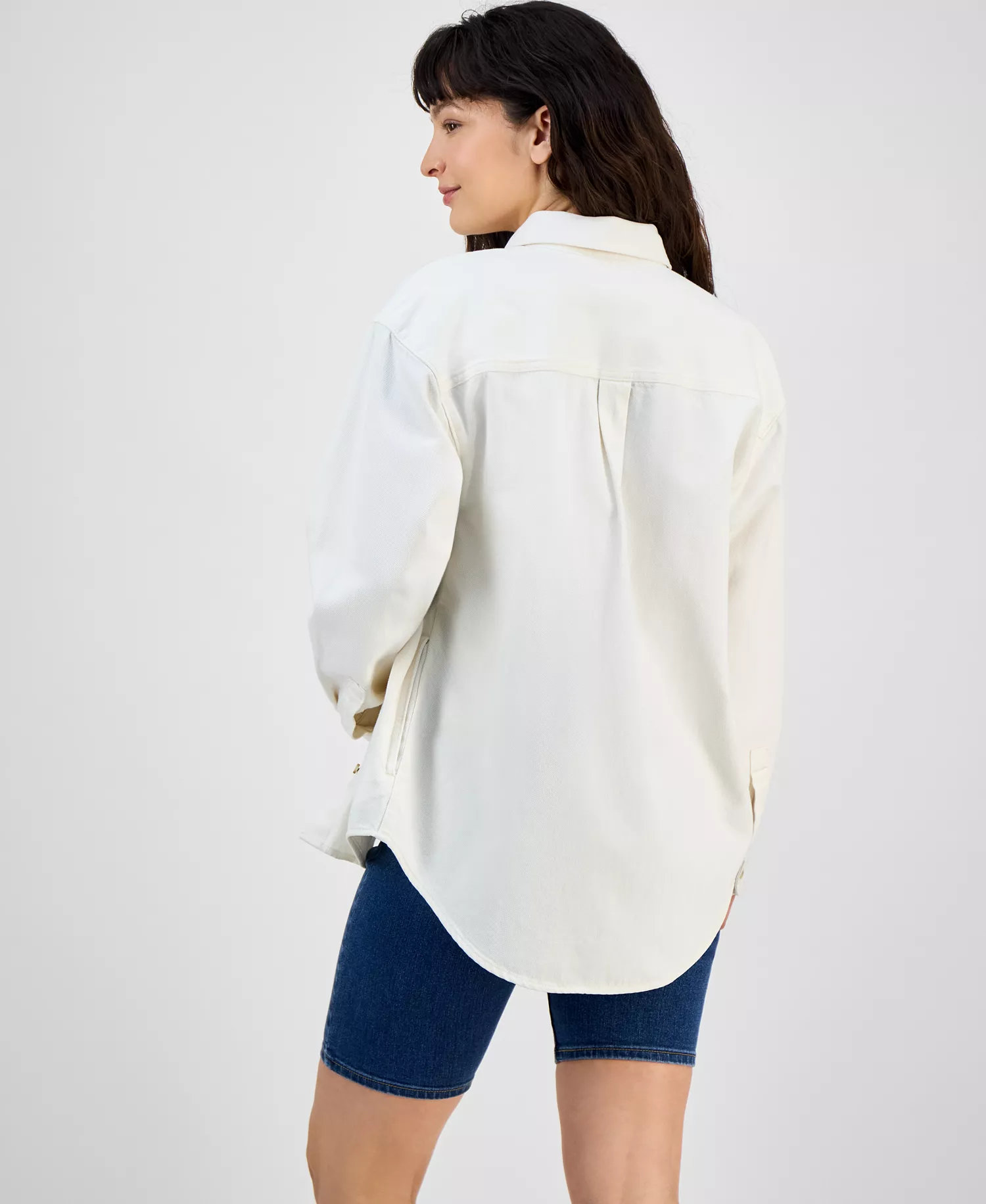 Women's Iris Button-Front Cotton Overshirt - Ecru - L