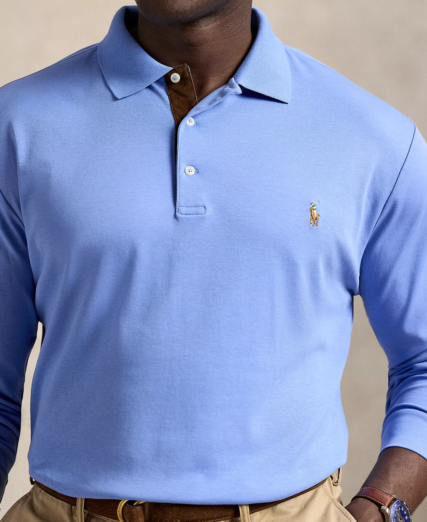 Men's Big & Tall Soft Cotton Long-Sleeve Polo Shirt - Fall Blue - 2LT