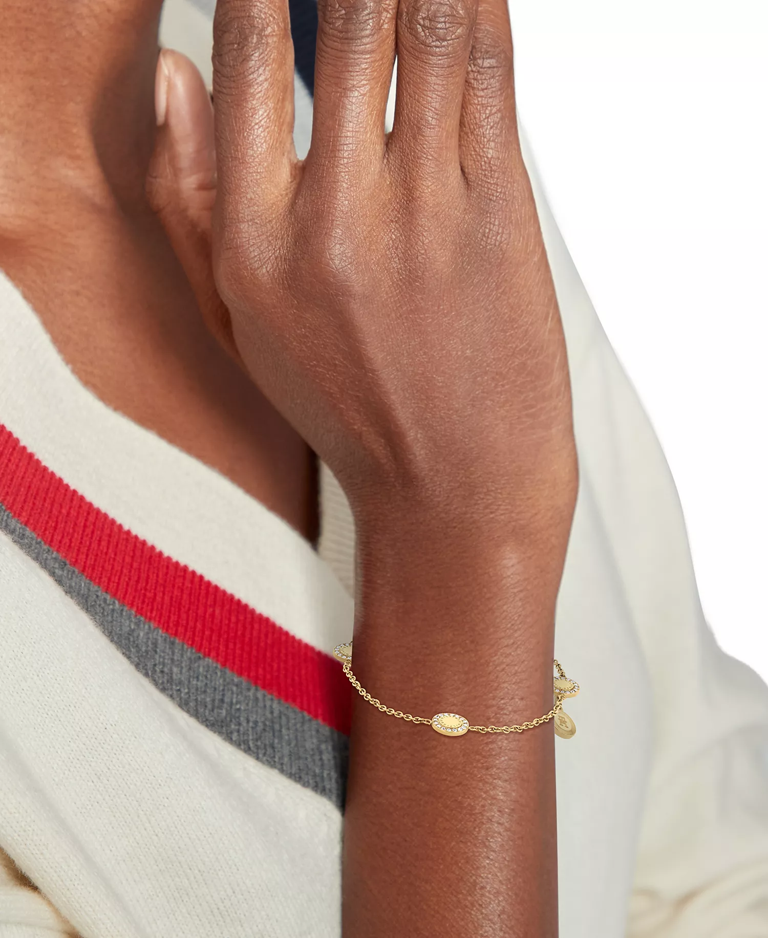 Stationed Crystal Pendant Bracelet - Gold Plate - ONE SIZE