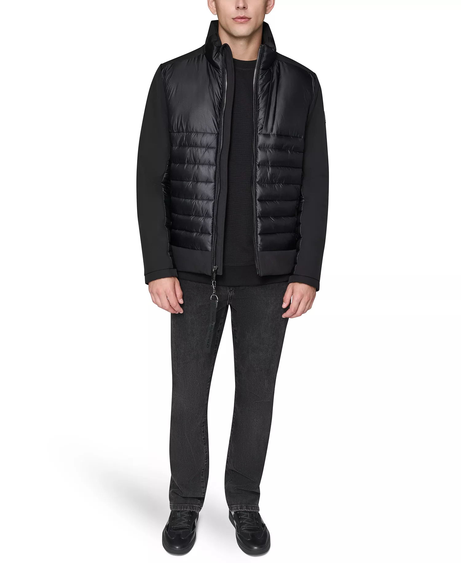 Men's Mixed Media Quilted Jacket - Black - 2XL