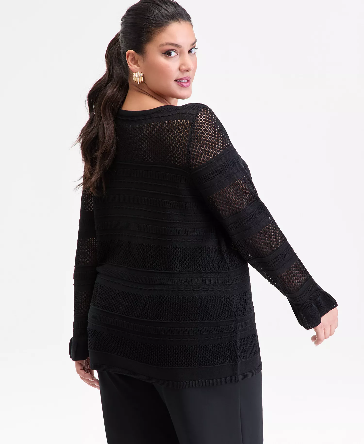 Plus Size Boat-Neck Pointelle Sweater, Macy's Exclusive - Deep Black - 0X