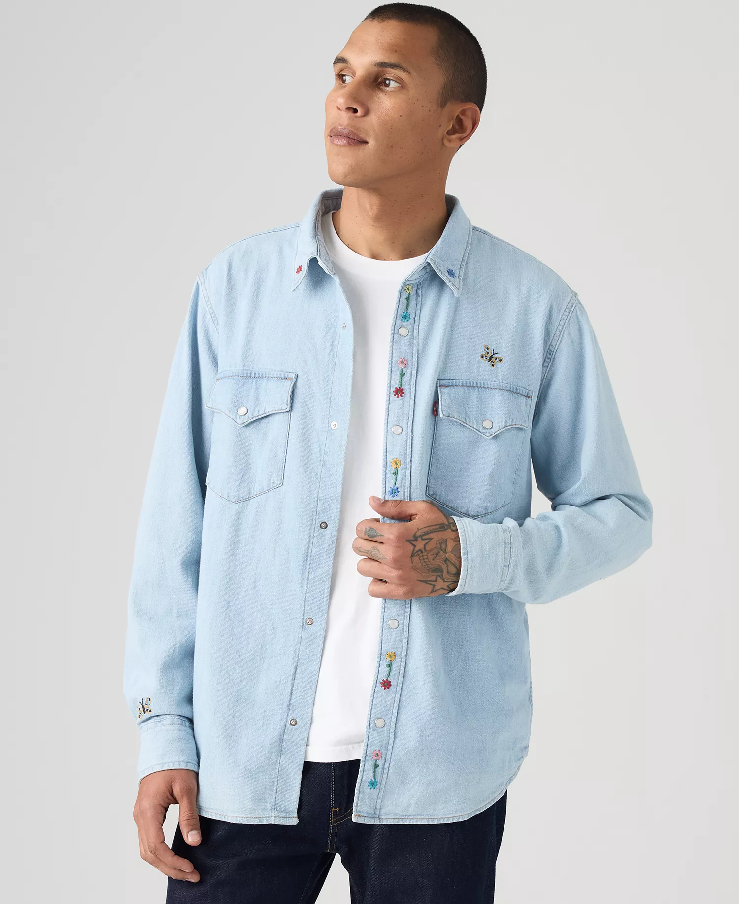 Premium Men's Relaxed-Fit Western Embroidered - Spring Flowers - 2XL