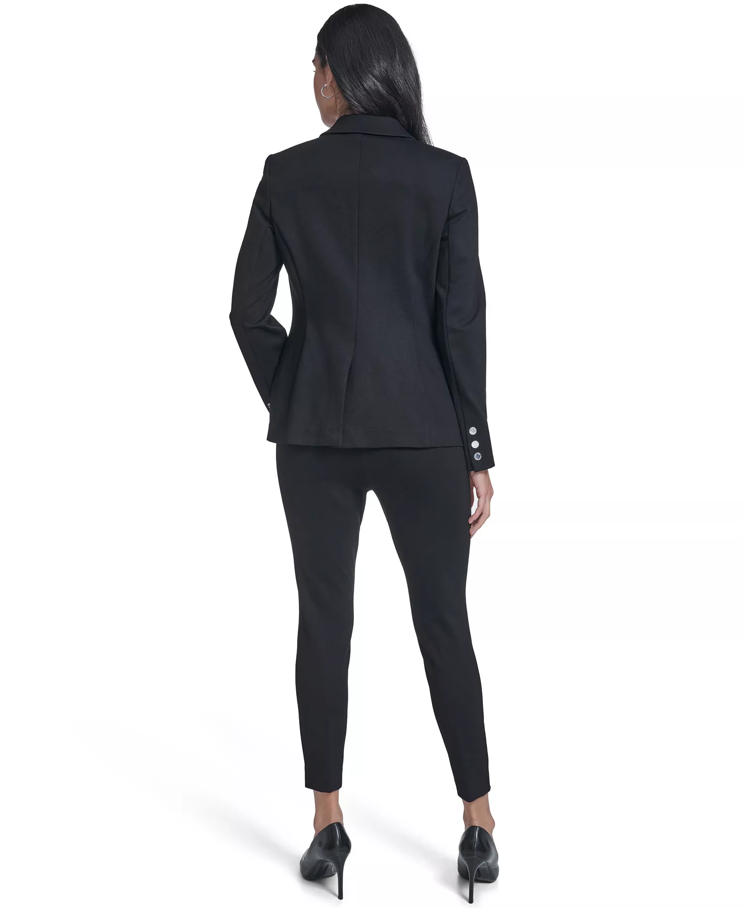Women's Ponte Slim Leg Pant and Ponte One Button Jacket - Black - 0