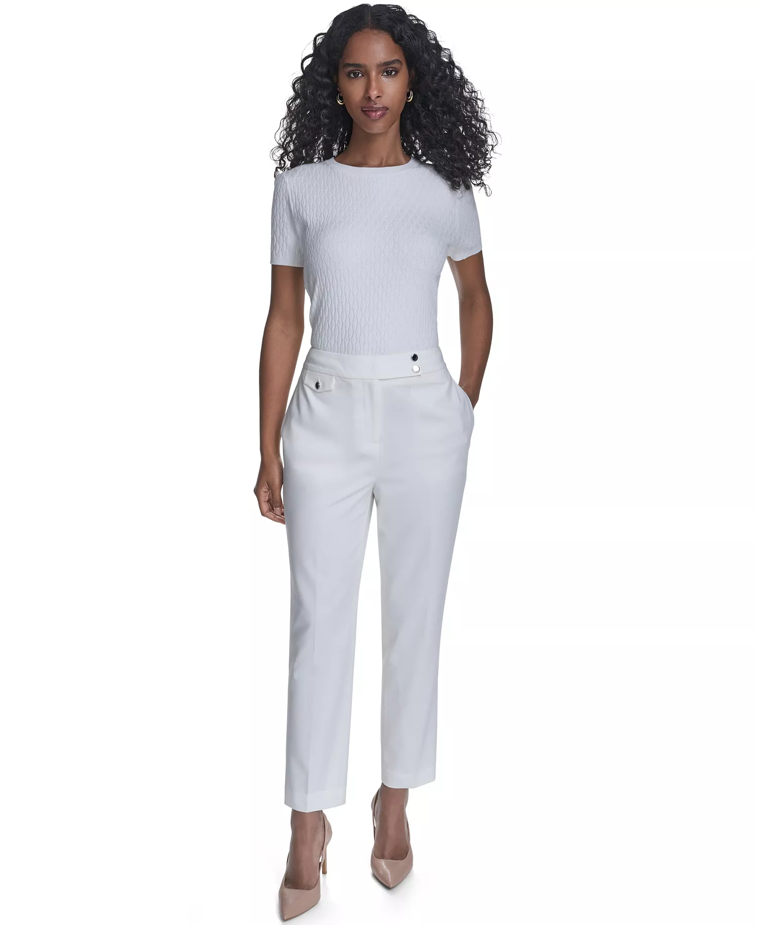 Petite Slim Leg Pants - Cream - 10P