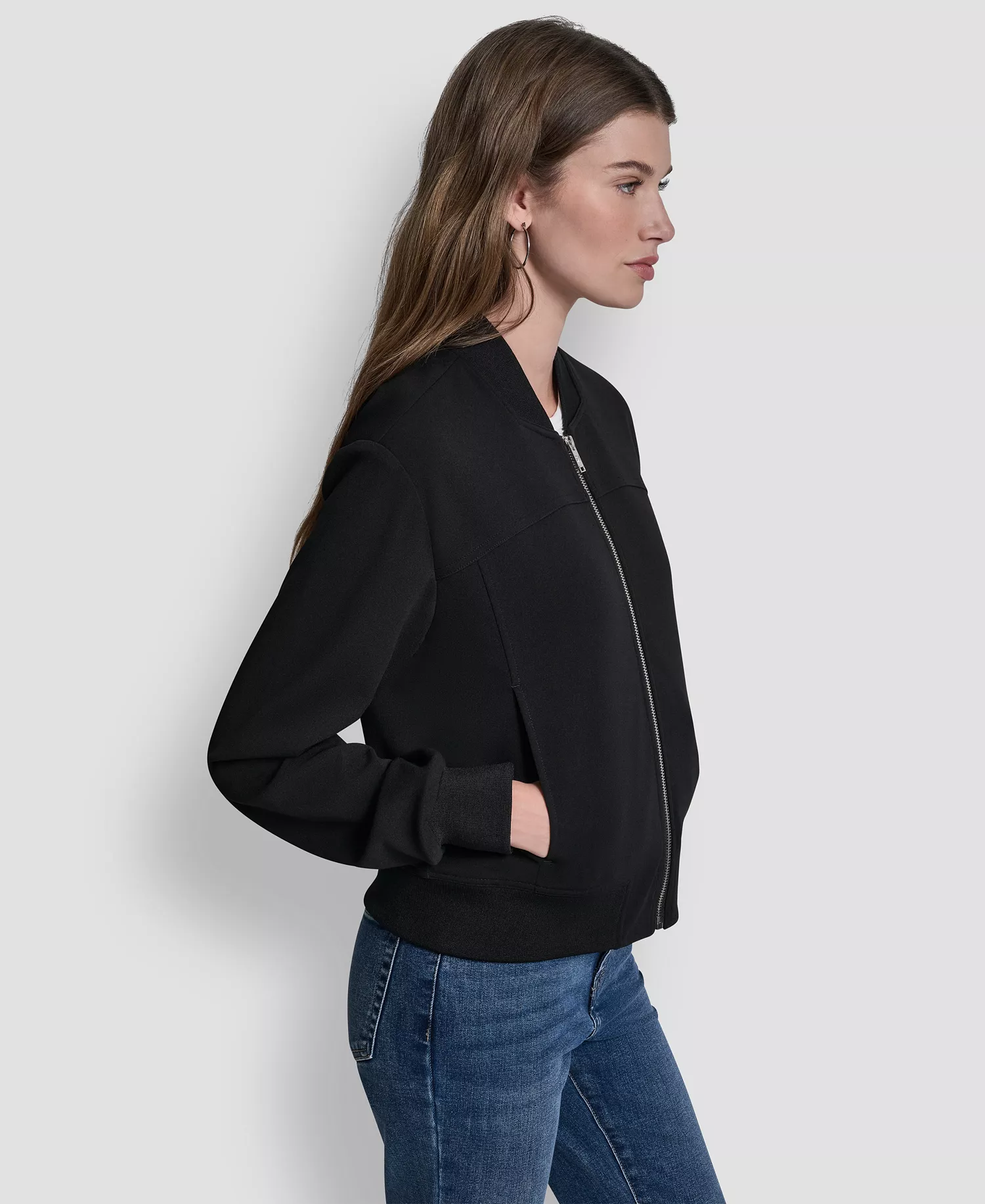 Women's Zippered Bomber Jacket - Black - L