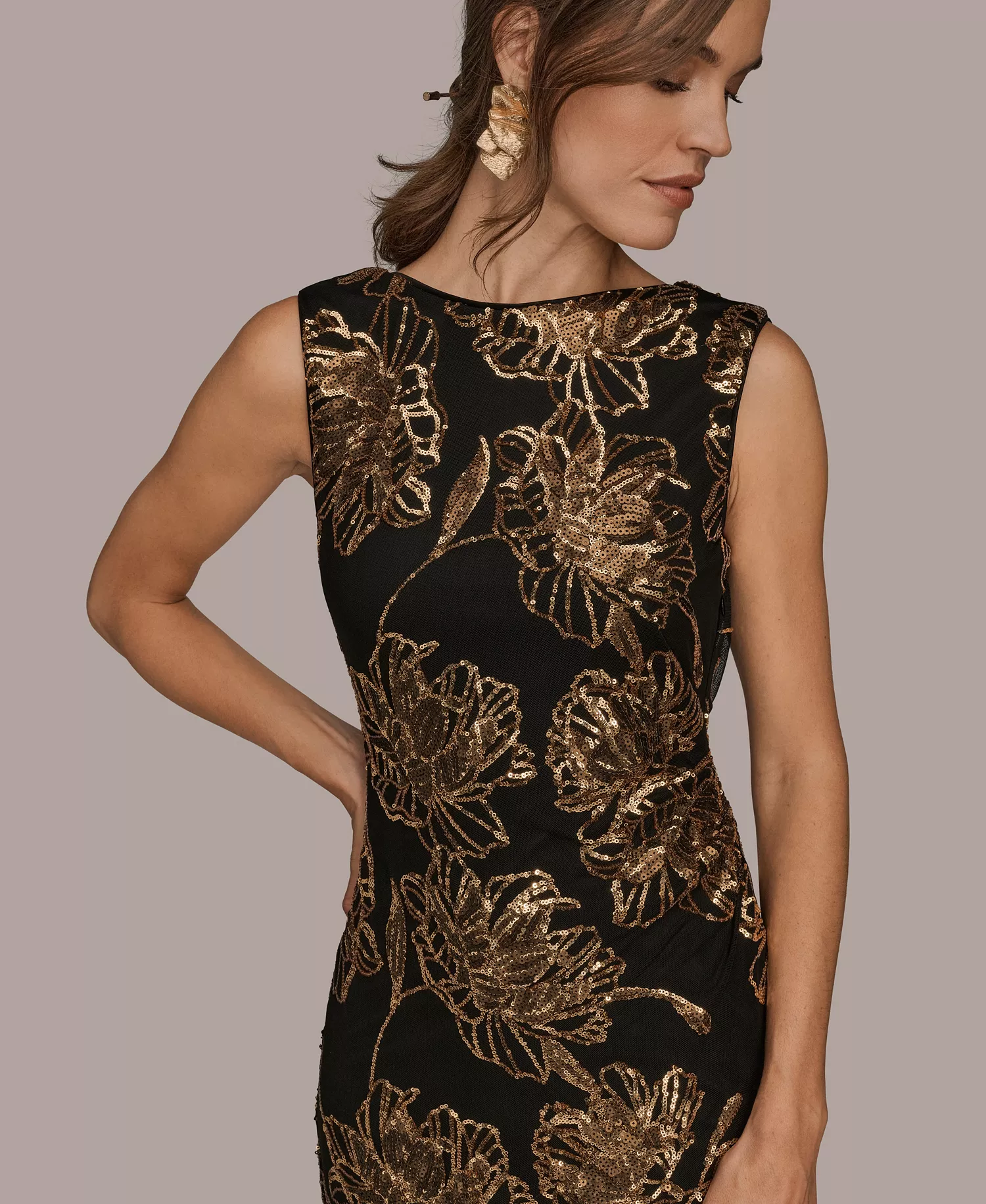 Women's Embellished Crew Neck Maxi Dress - Black/Gold - 12