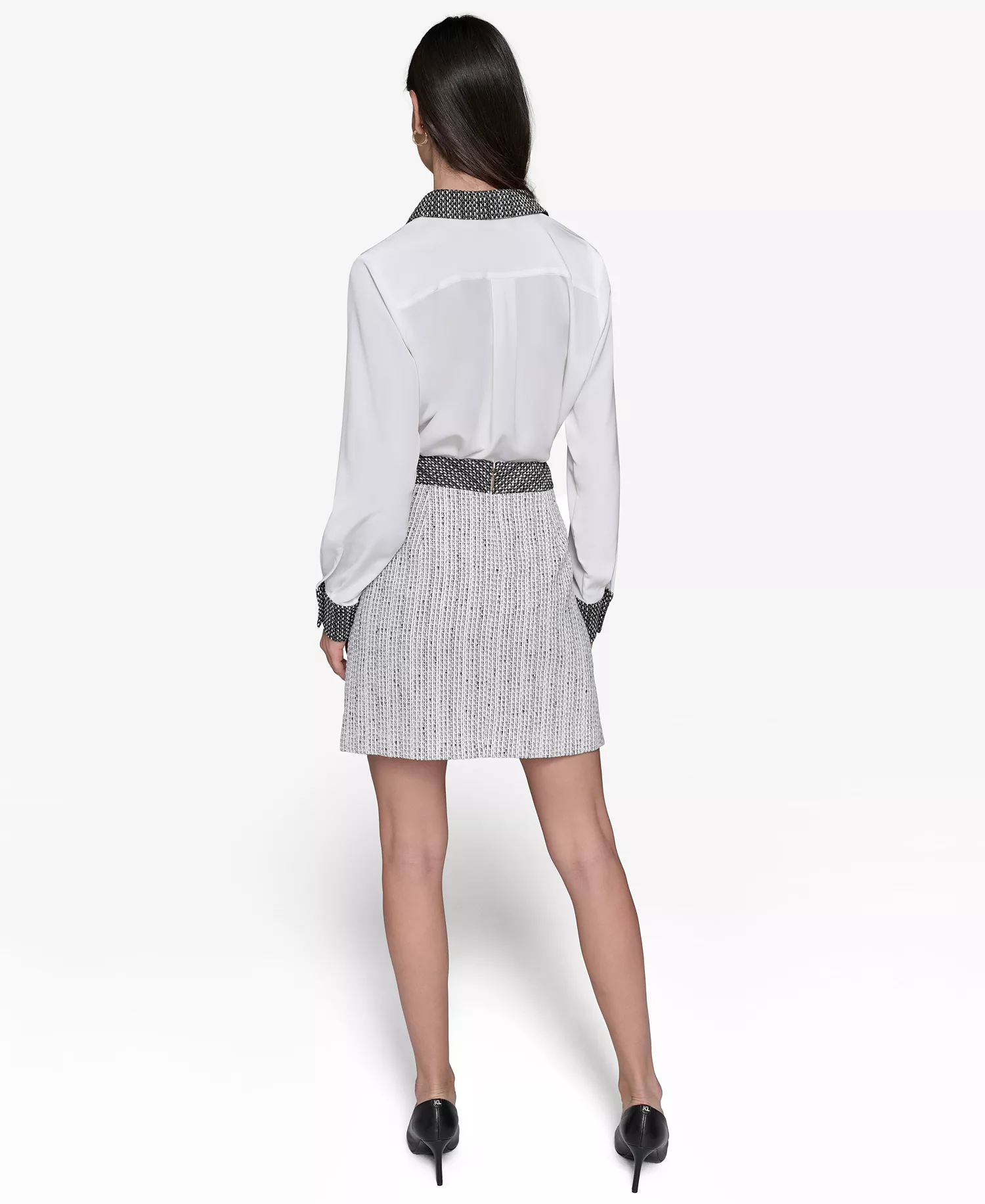 Women's Two-Tone Tweed Skirt - Soft White/ Black - 10