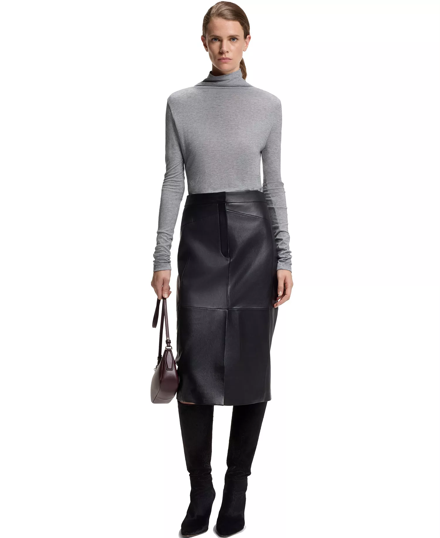 BOSS by Women's High-Neck Top In Soft Jersey - Silver - L