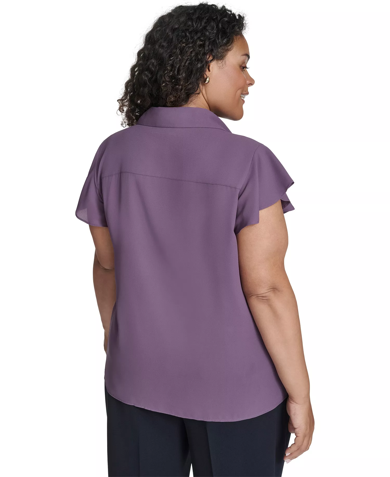 Women's Plus Size Solid Cap Sleeve Ruffle Front Top - Winter Plum - 1X