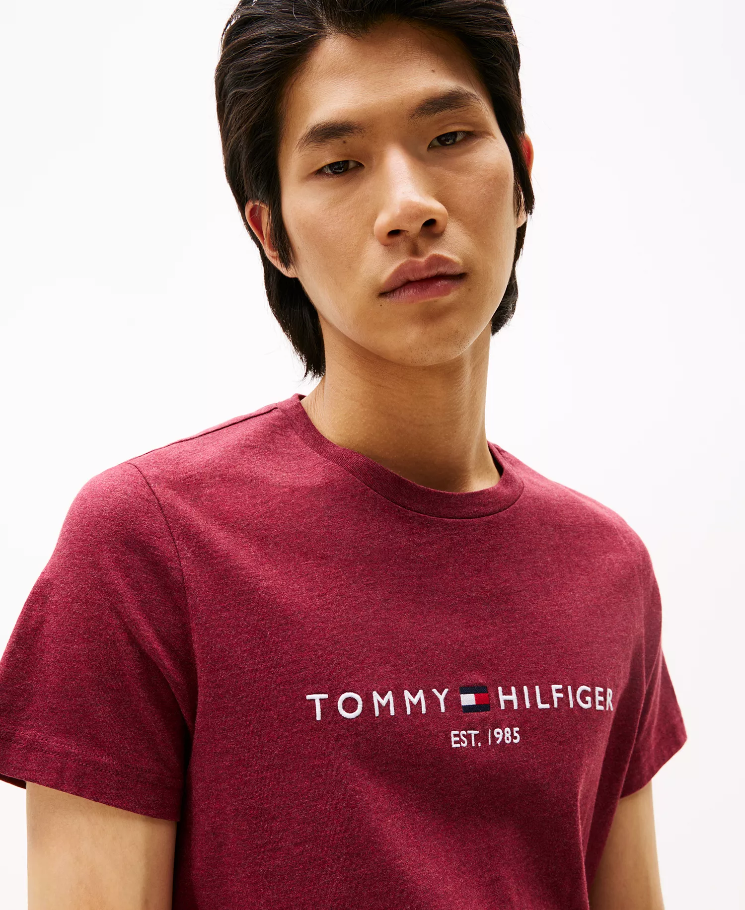 Men's Embroidered Logo Regular-Fit Crewneck T-Shirt - Deep Rouge Heather - L