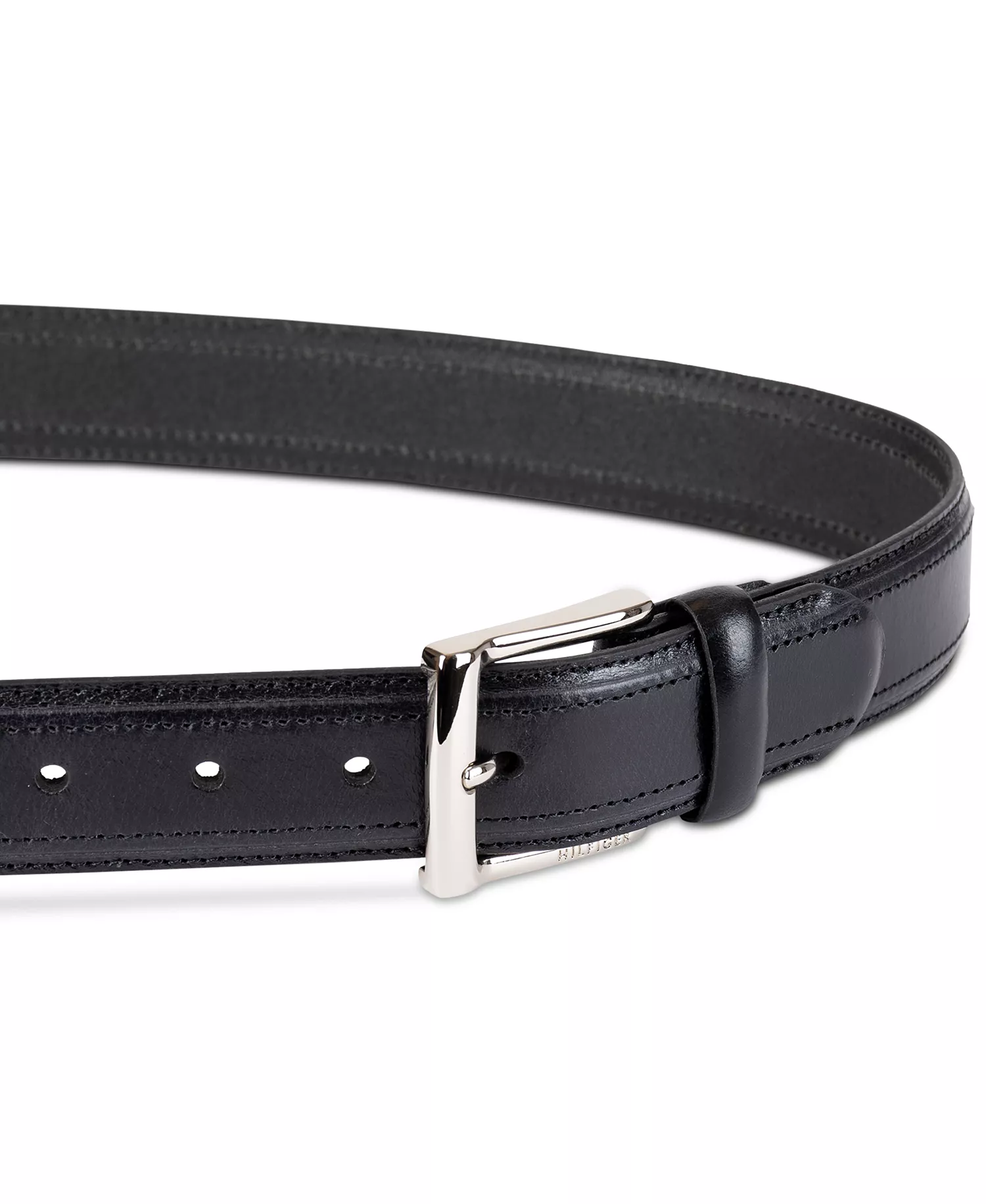 Men’s Stitched Classic Dress Leather Belt - Black - L (38-40)