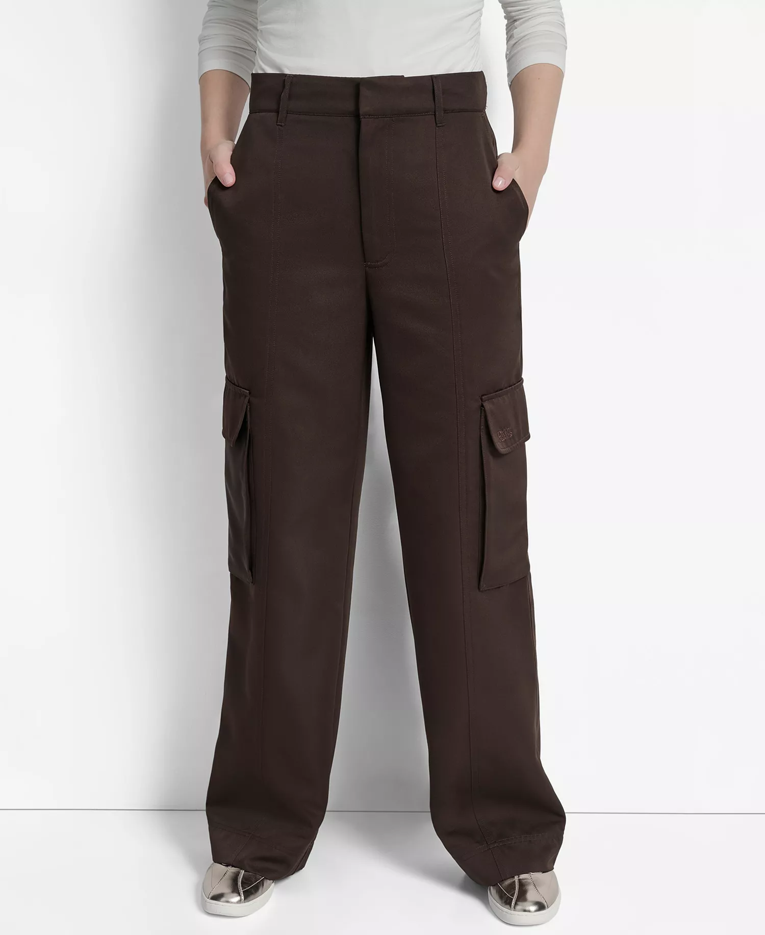 Women's High Waist Wide Leg Cargo Pants - Espresso - 10