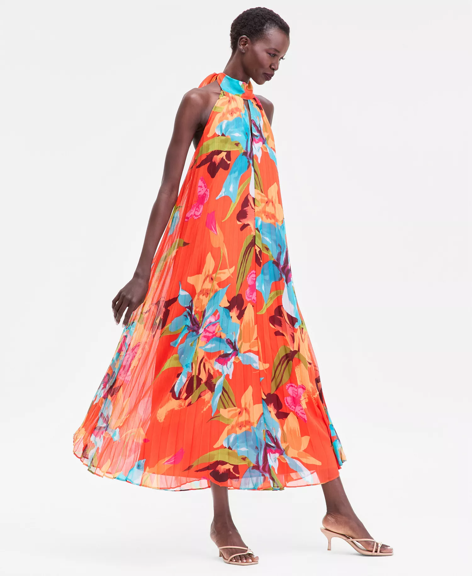Women's Floral-Print Pleated Halter Maxi Dress, Macy's Exclusive - Tarin Bouq - XL