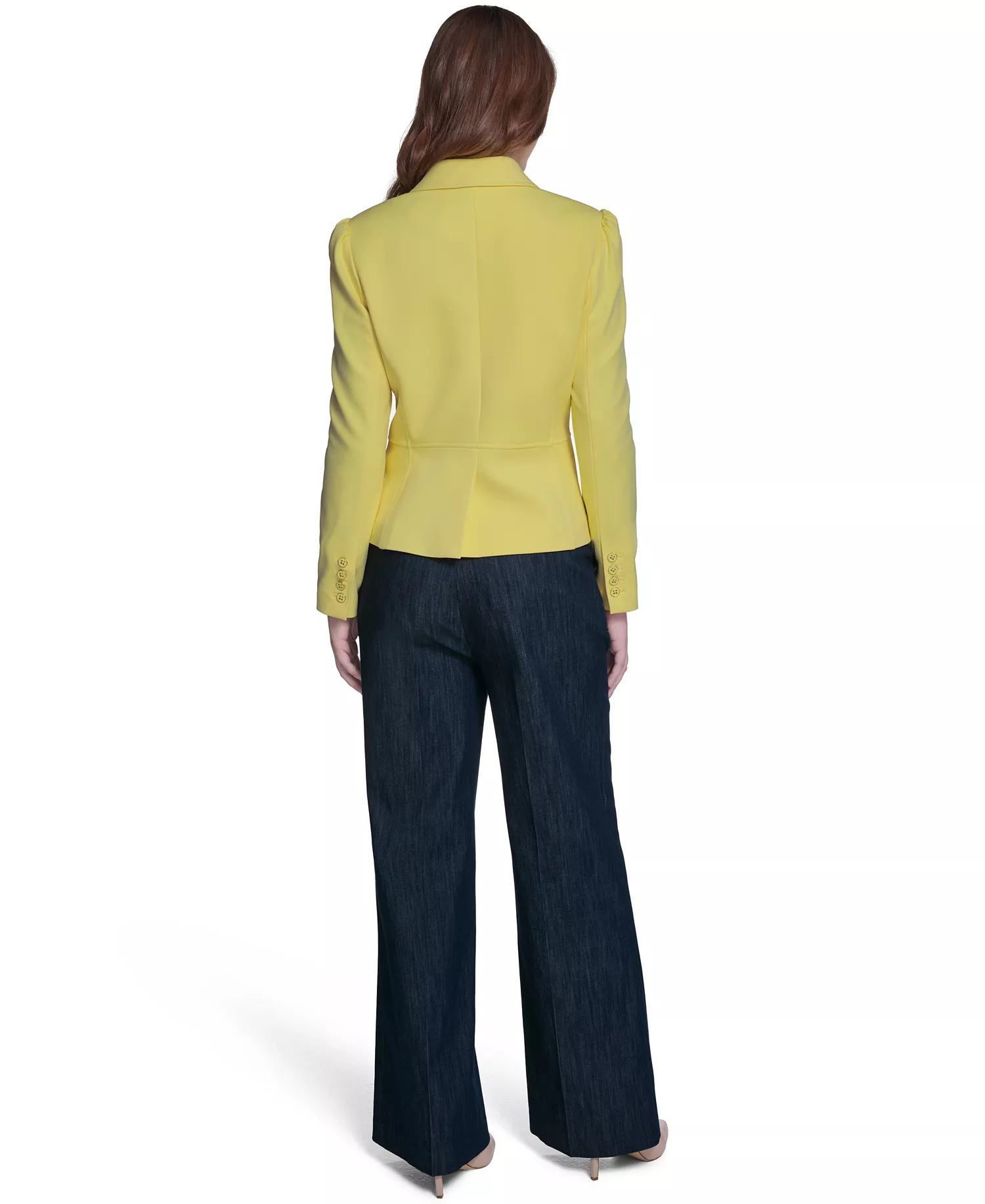 Women's Puff Sleeve Notch Collar Blazer - Sunshine - 0