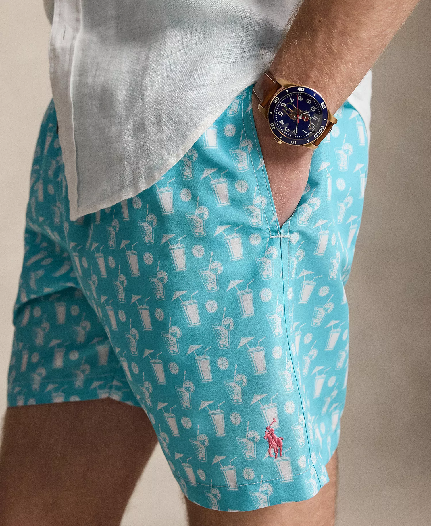 Men's Printed Swim Trunks - Blue Polo Cocktail Convo - 2XL