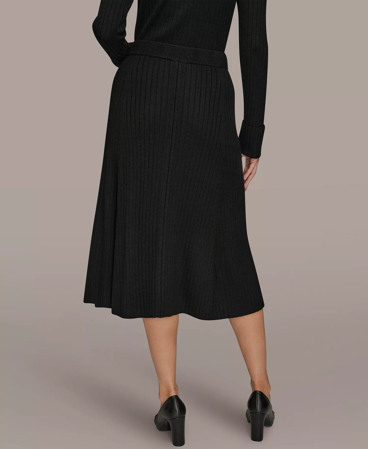 Women's Rib Knit Sweater Skirt - Black - L