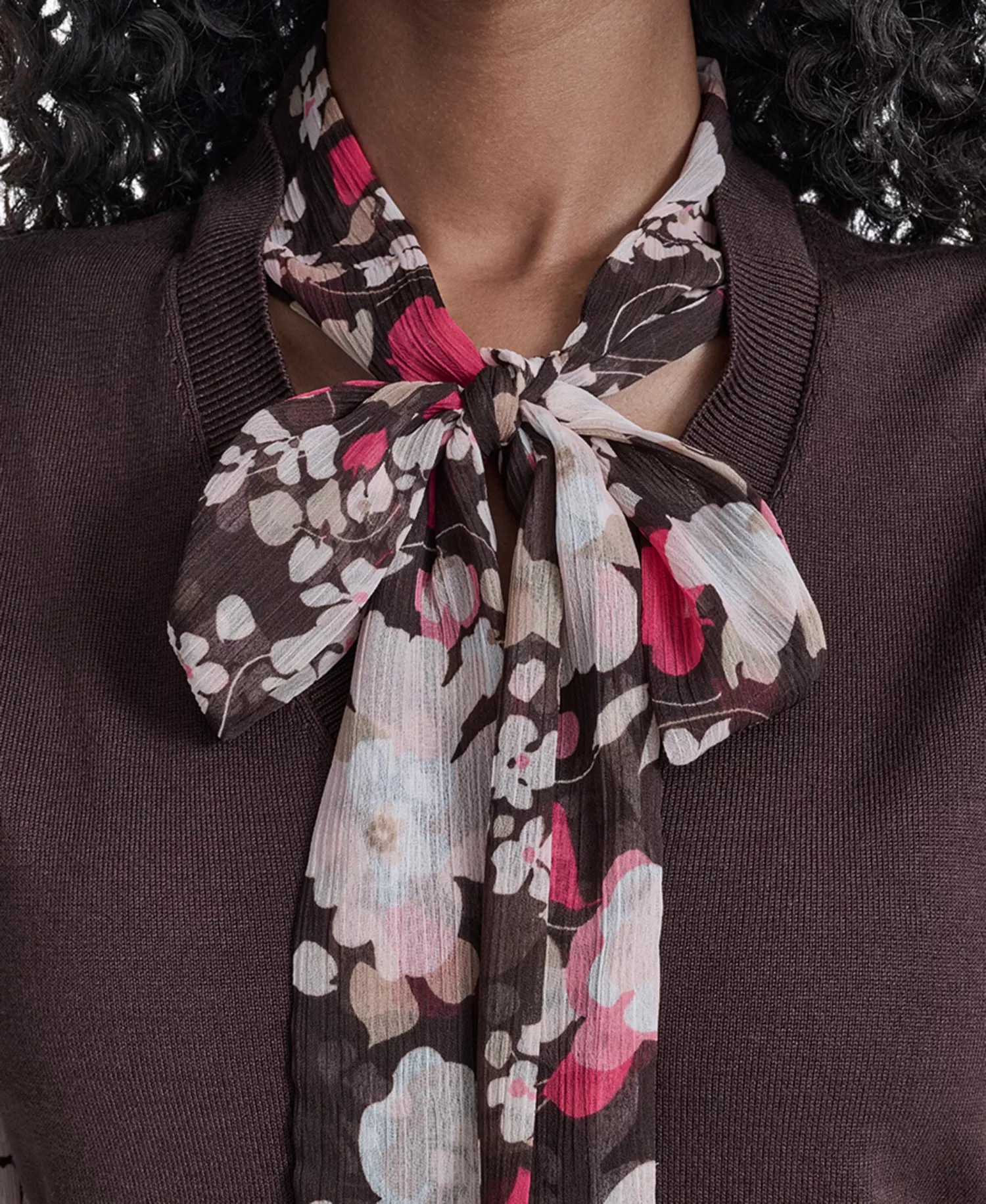 Women's Mixed Media Tie Neck Sweater - Chicory - L