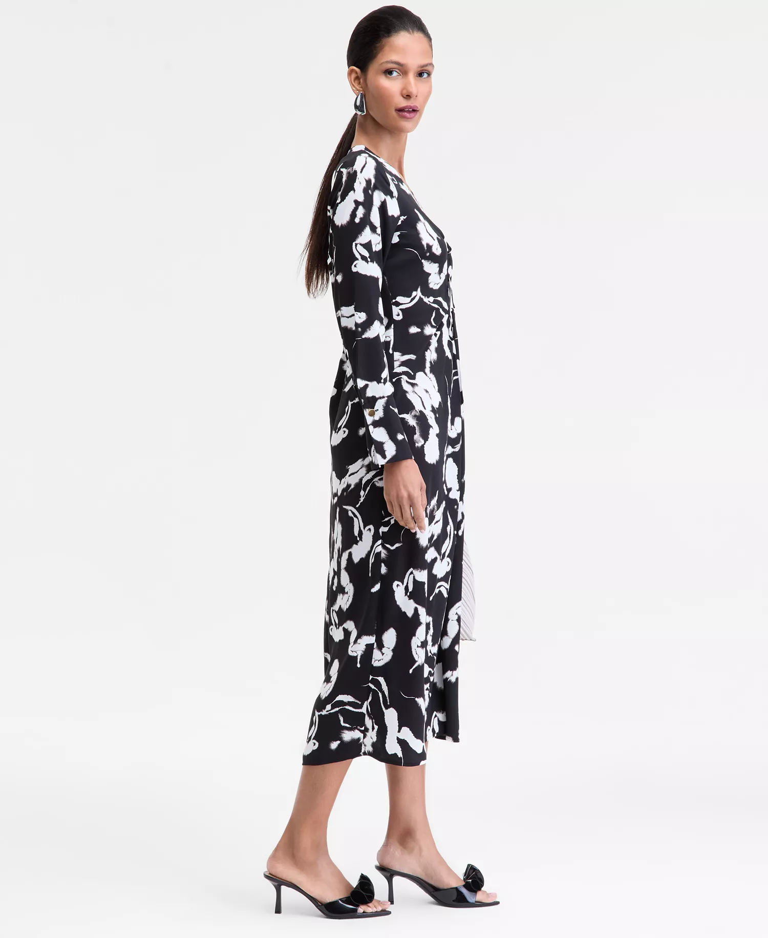 Women's Drawstring-Front V-Neck Midi Dress, Macy's Exclusive - Prt Tie Front Maxi - M