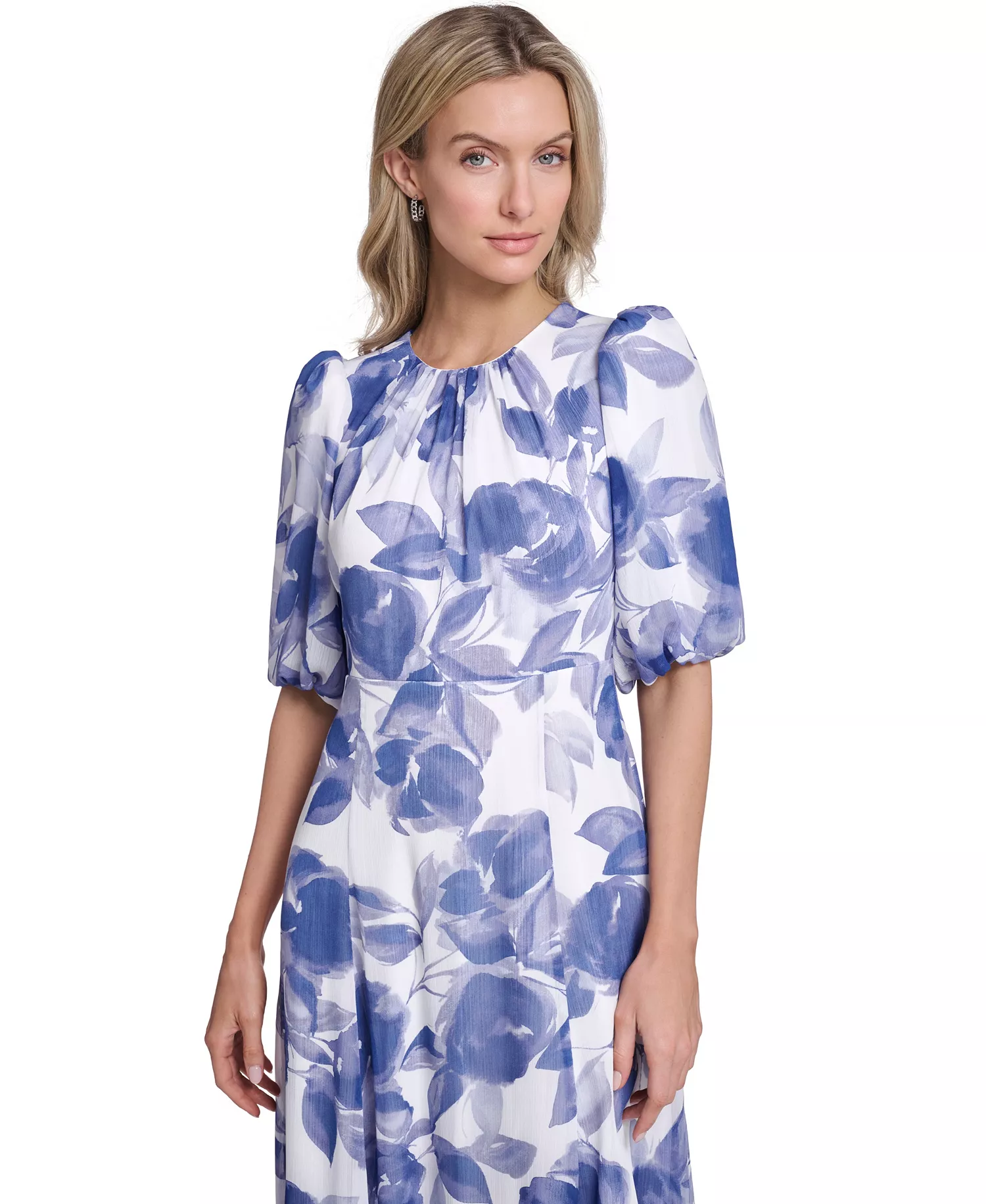 Petite Balloon-Sleeve Printed Midi Dress - Spring Mist Multi - 0P