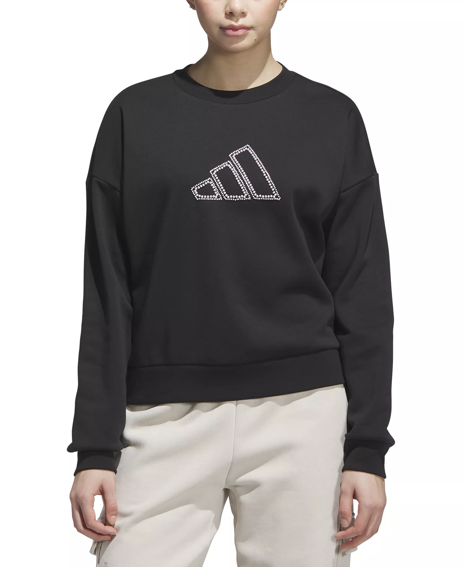Women's Faux-Pearl Logo Crewneck Sweatshirt - Black - 2XL