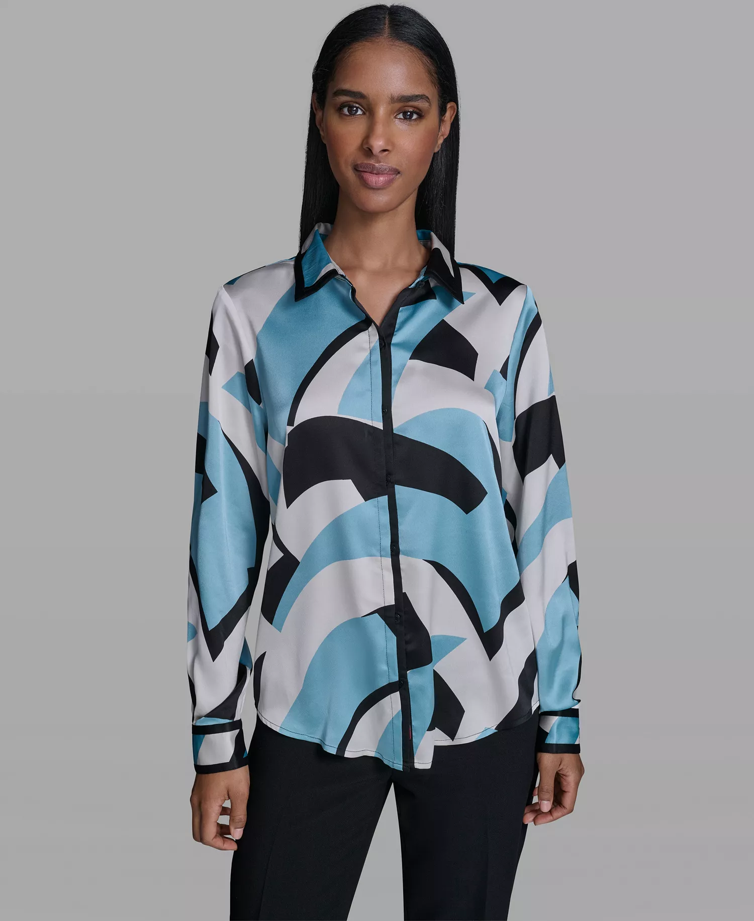 Women's Collared Button-Down Top - Bisque/Aqua Mist Multi - L