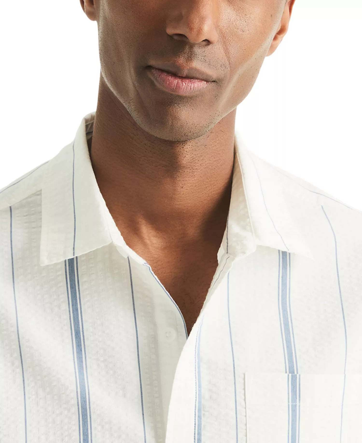 Men's Short-Sleeve Stripe Collared Shirt - White - L