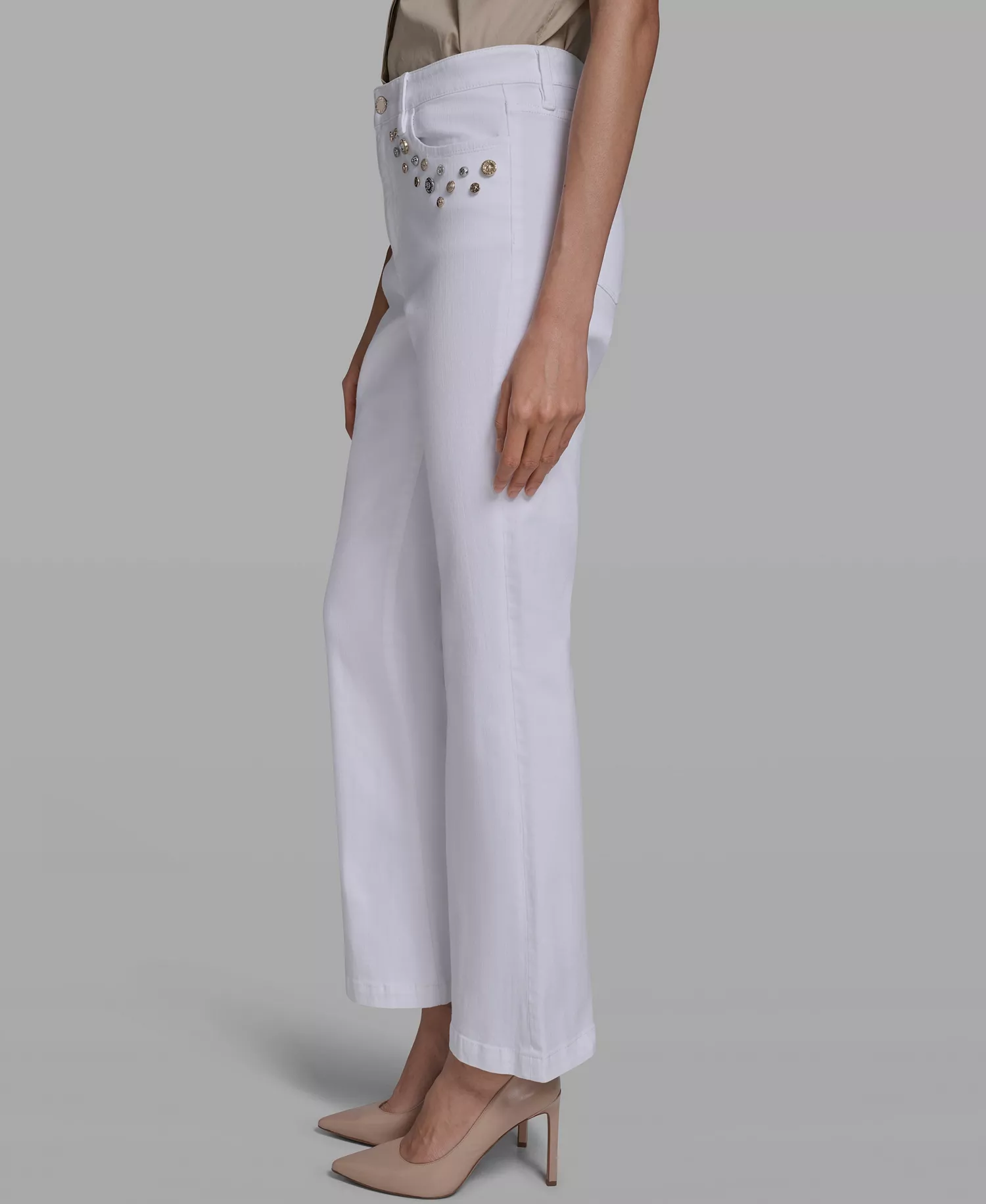 Women's Mid-Rise Studded-Pocket Straight Jeans - White Denim - 0